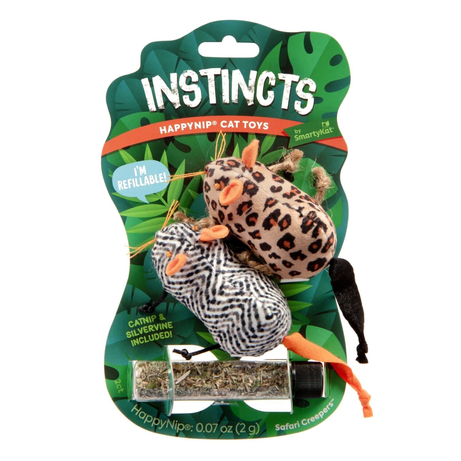 Instincts By Smartykat&reg; Safari Creepers&trade; Happynip&reg; Catnip & Silvervine Refillable Plush Rat Cat Toys With Tube Of Happynip&reg;