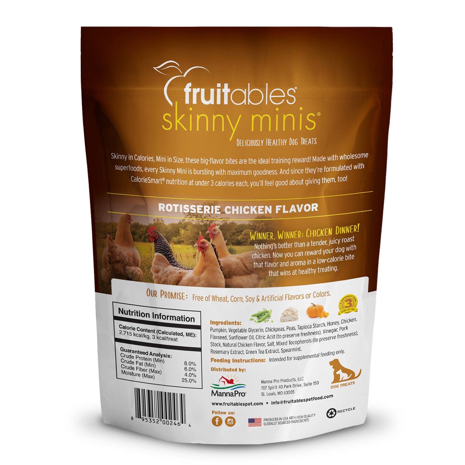 Fruitables Skinny Minis Grain Free Low Calorie Dog Treats, Rotisserie Chicken Flavor