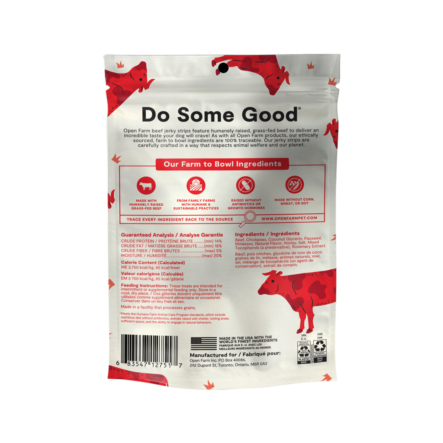 Open Farm Jerky Strips Grain-Free Dog Treats, Grass-Fed Beef, 5.6Oz