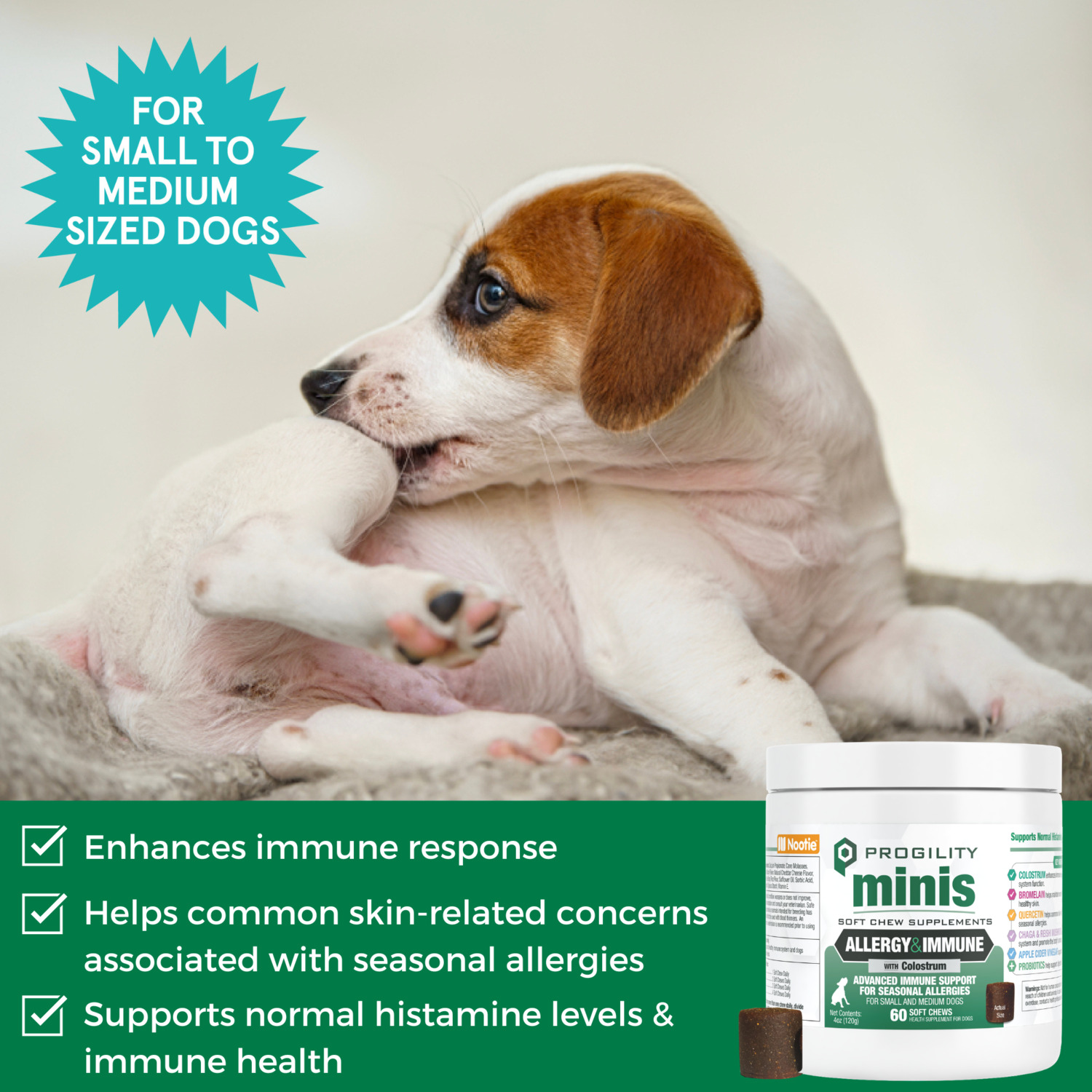 Progility Mini Allergy & Immune Soft Chew Dog Supplement For Small & Medium Dogs, 60Ct