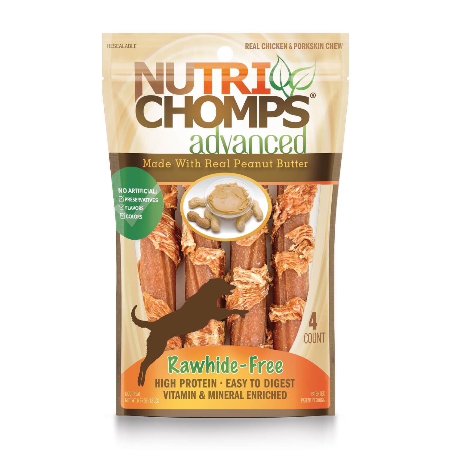 Nutri Chomps Advanced Twists Rawhide Free Chicken & Peanut Butter Dog Treats