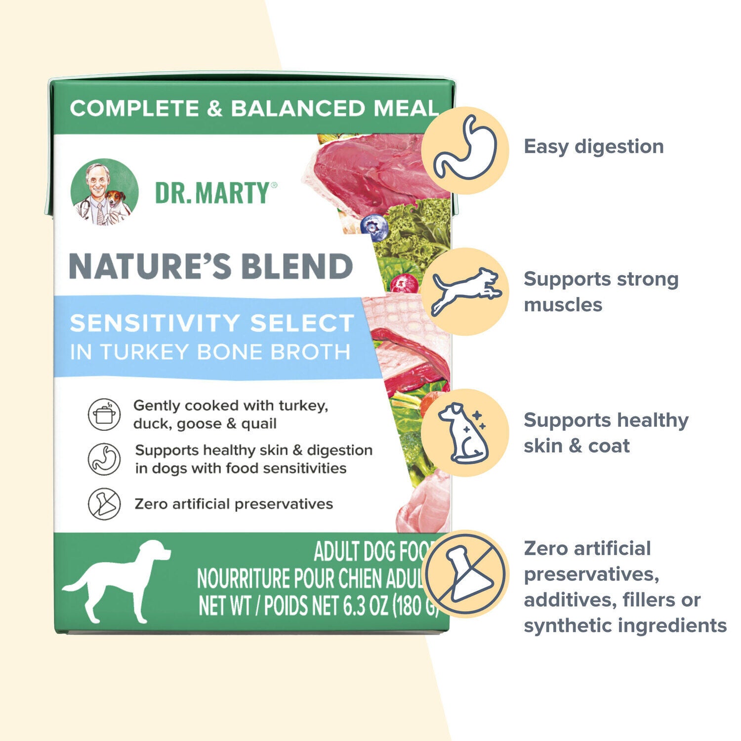 Dr. Marty Nature's Blend Sensitivity Select In Turkey Bone Broth Wet Dog Food, 6.3-Oz Pack Of 12