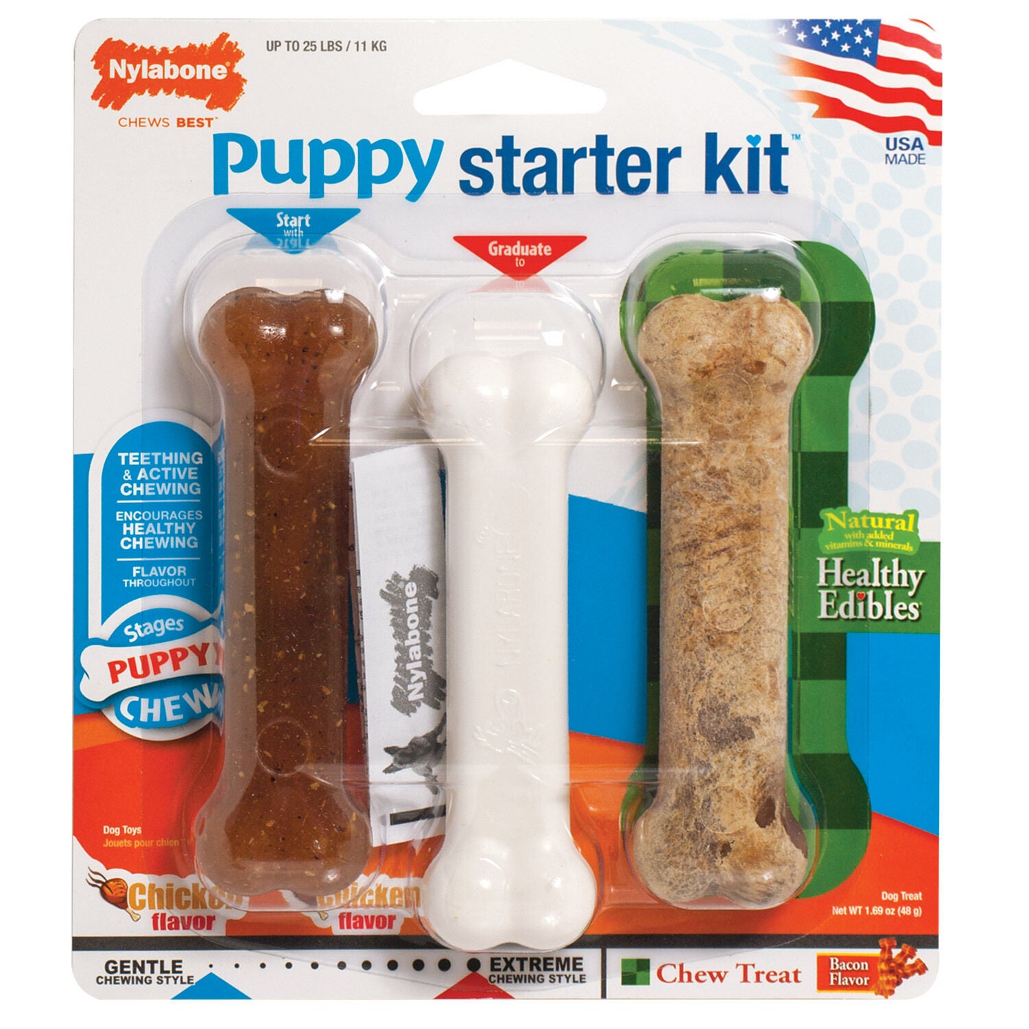Nylabone Puppy Chew Toy & Treat, 3 Piece Starter Kit
