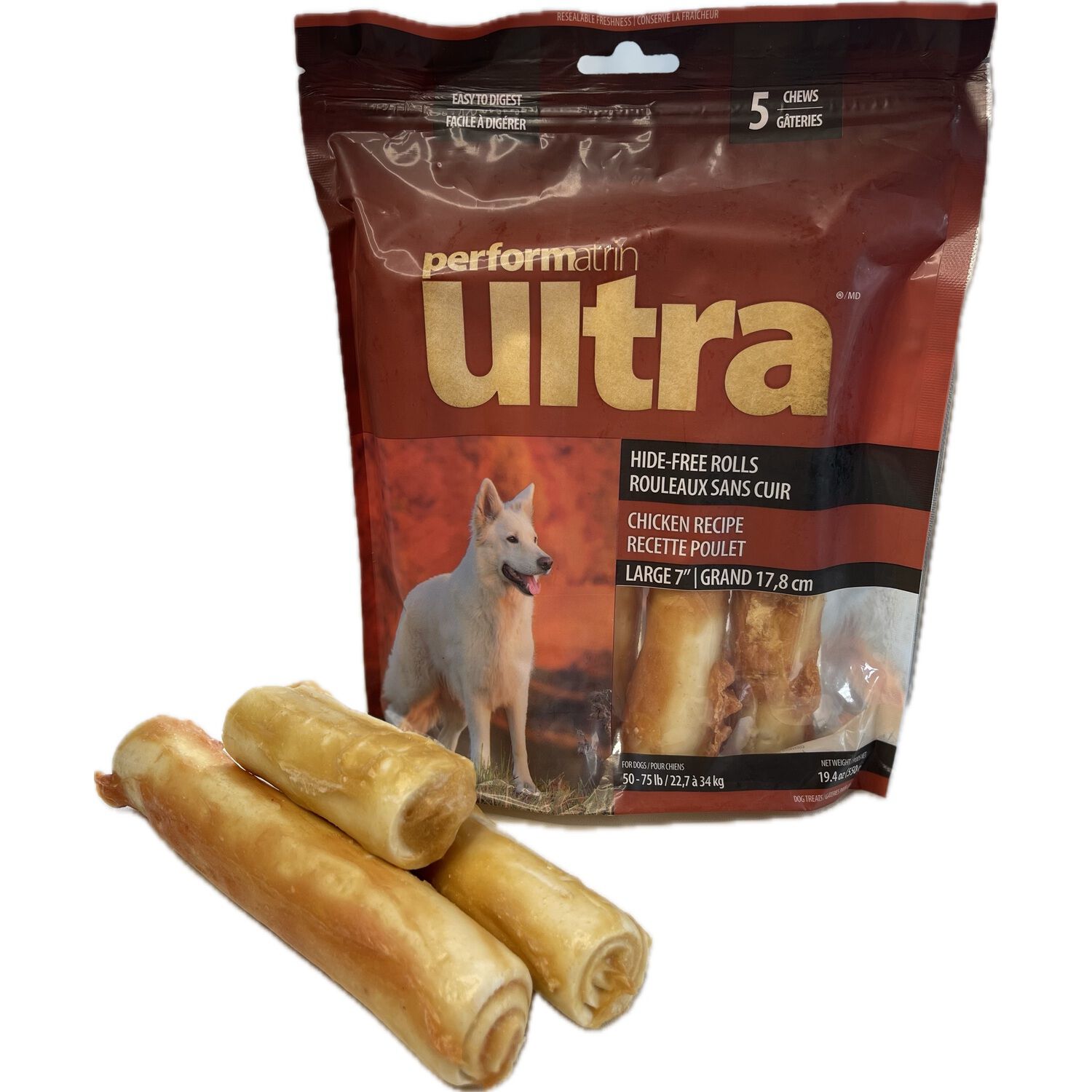 Performatrin Ultra Hide-Free Rolls Chicken Recipe Large Dog Treats, 5 Pack