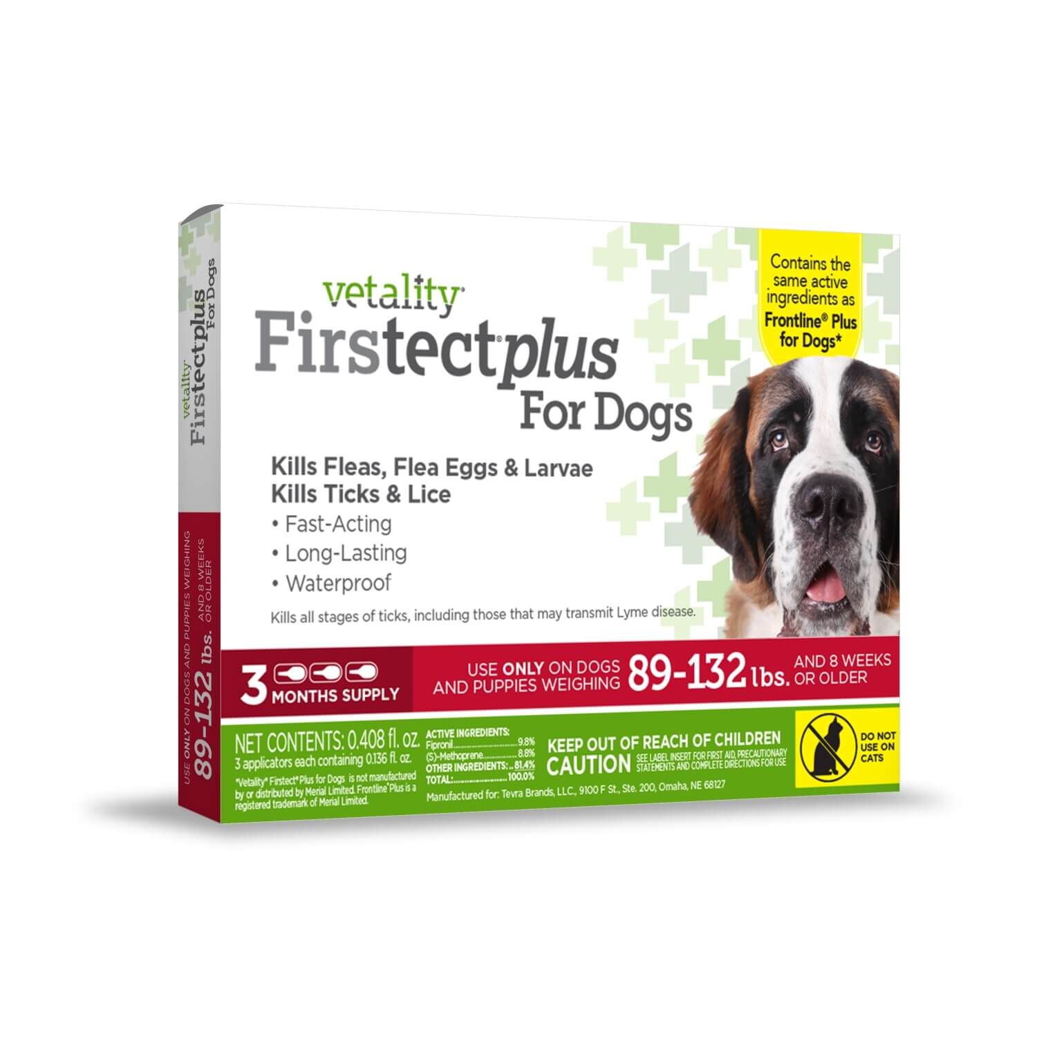 Vetality Firstect Plus Topical Flea & Tick Treatment For Extra-Large Dogs, 89-132-Lbs, 3 Doses