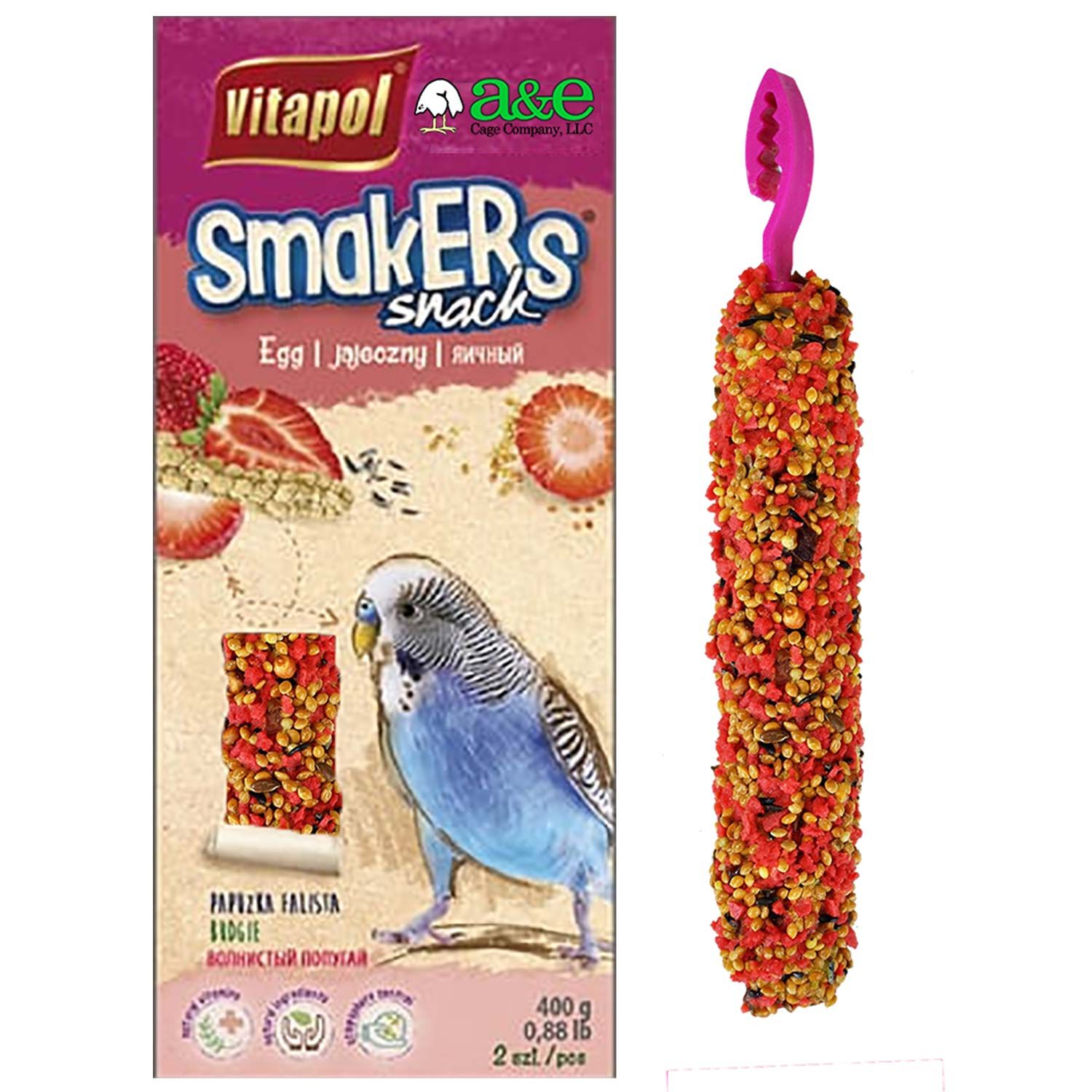 A&E Cage Vitapol Smakers Parakeet Treat Sticks Strawberry Bird Treat, 2 Pack