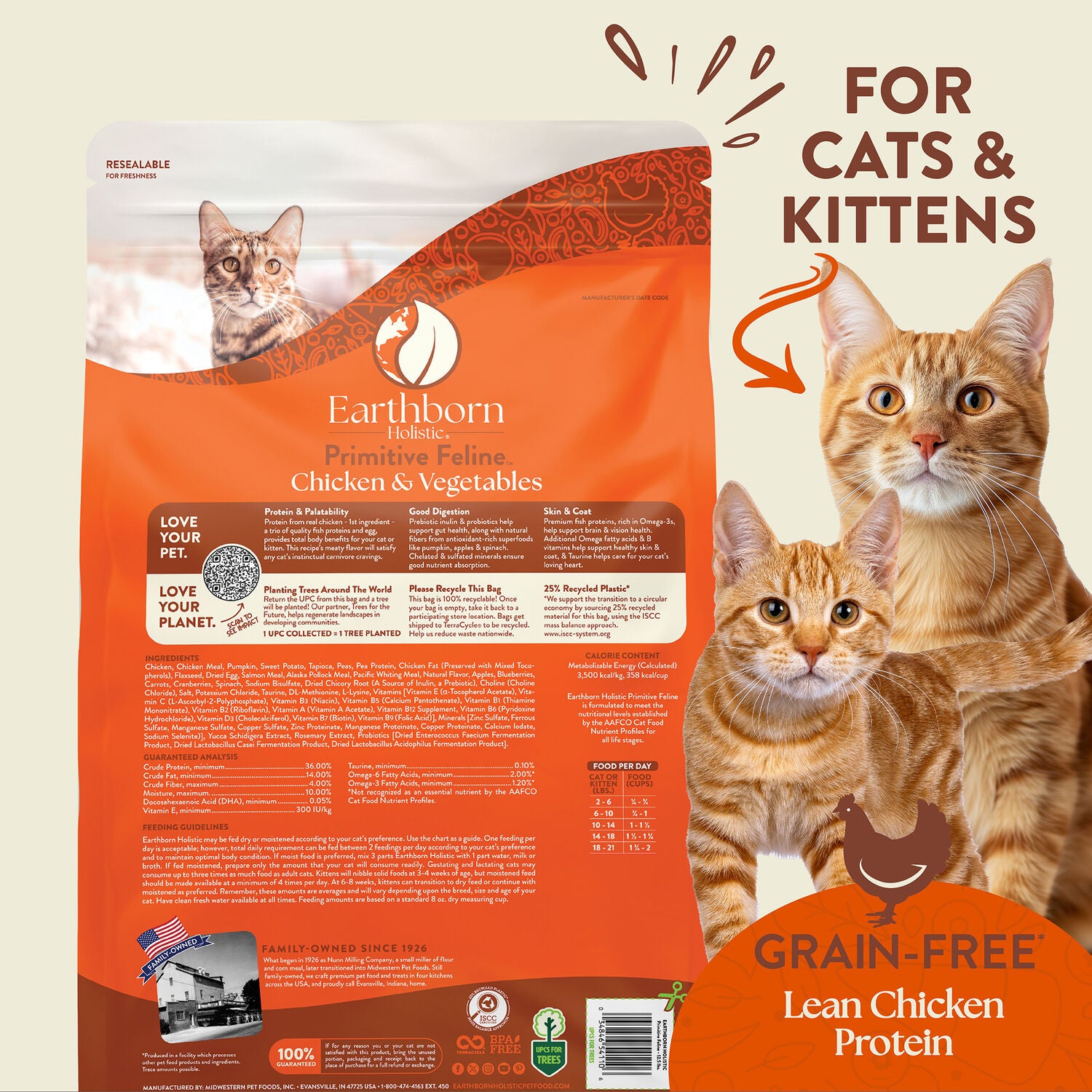 Earthborn Holistic Grain-Free Primitive Feline Indoor Formula Dry Cat Food, Chicken & Vegetables Recipe, 12.5Lbs
