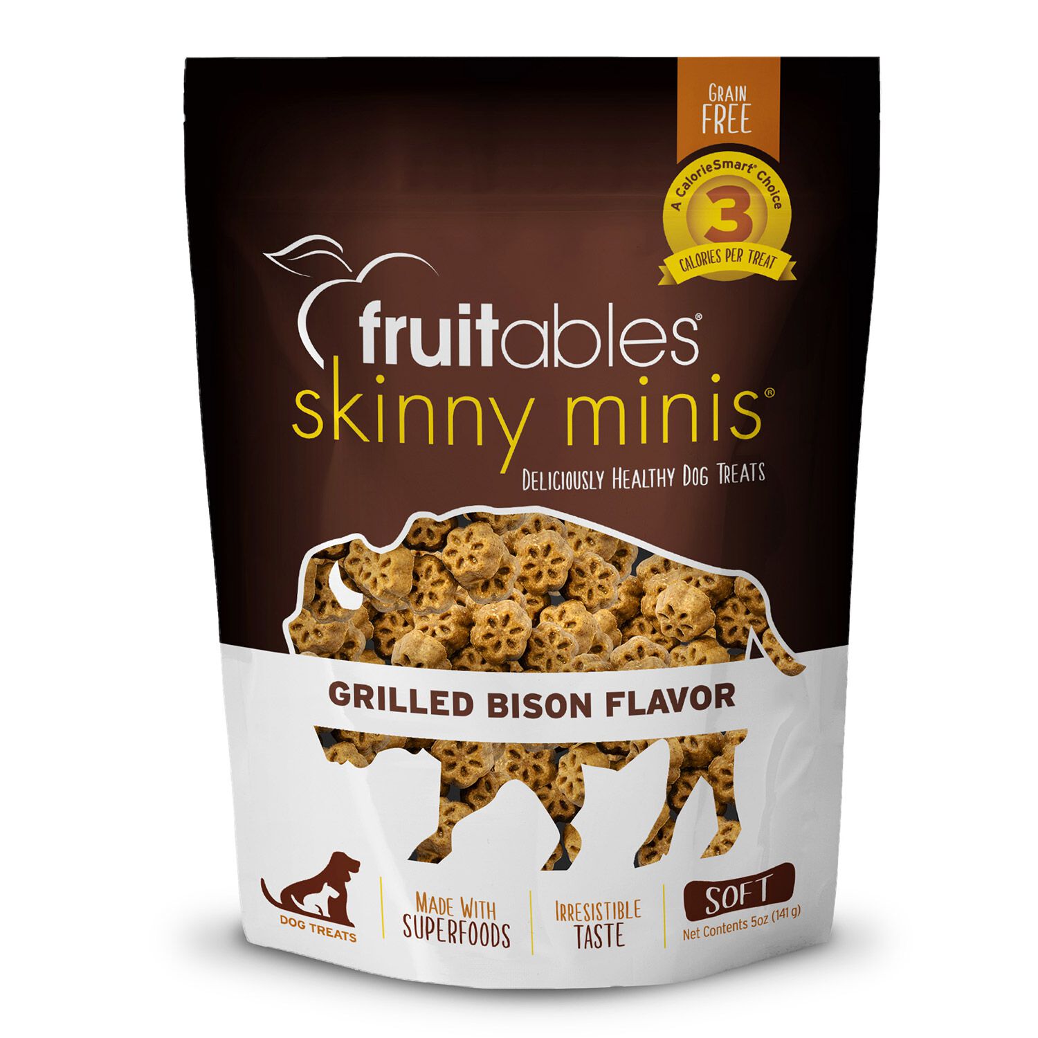 Fruitables Skinny Minis Grain Free Low Calorie Dog Treats, Grilled Bison Flavor