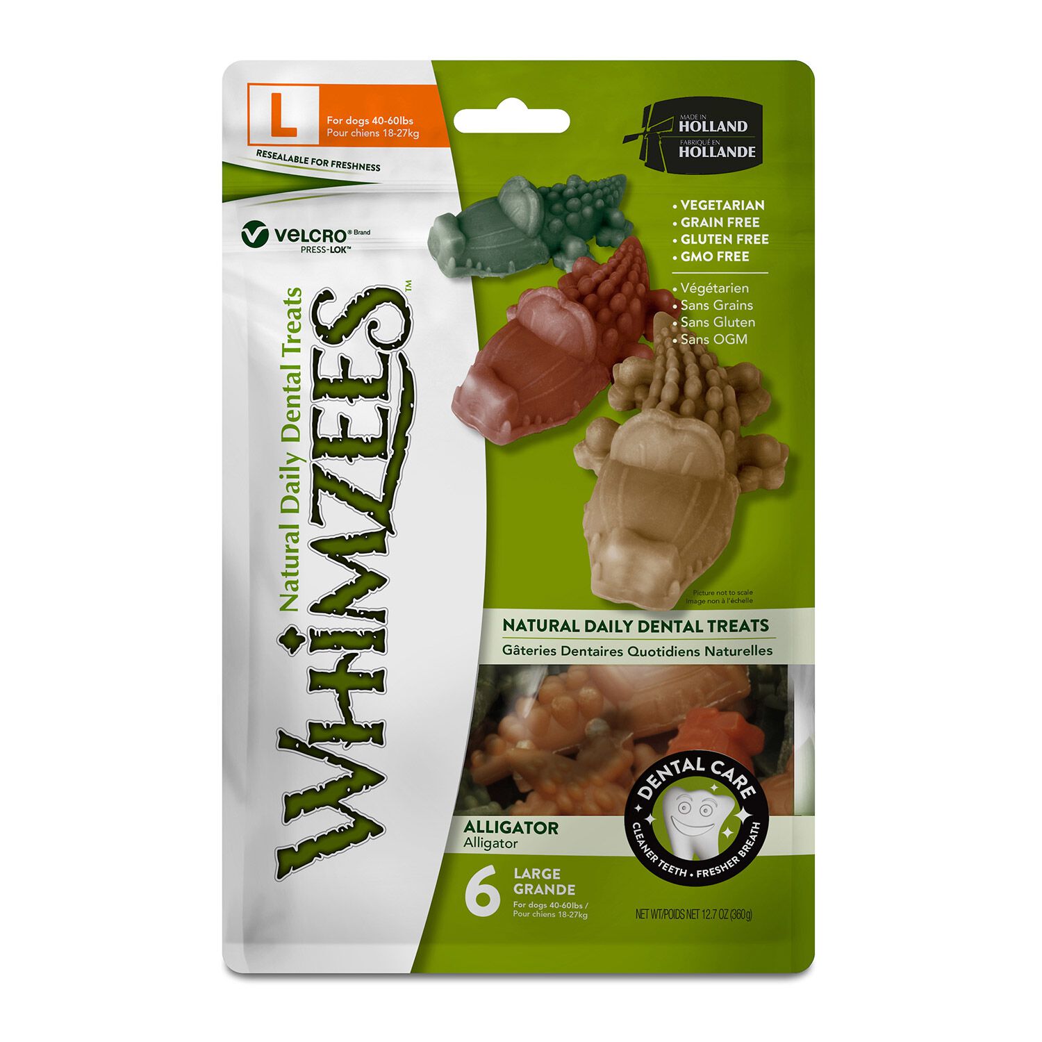 Whimzees Grain-Free Alligator Dental Treats, For Large Dogs 40-60 Lbs