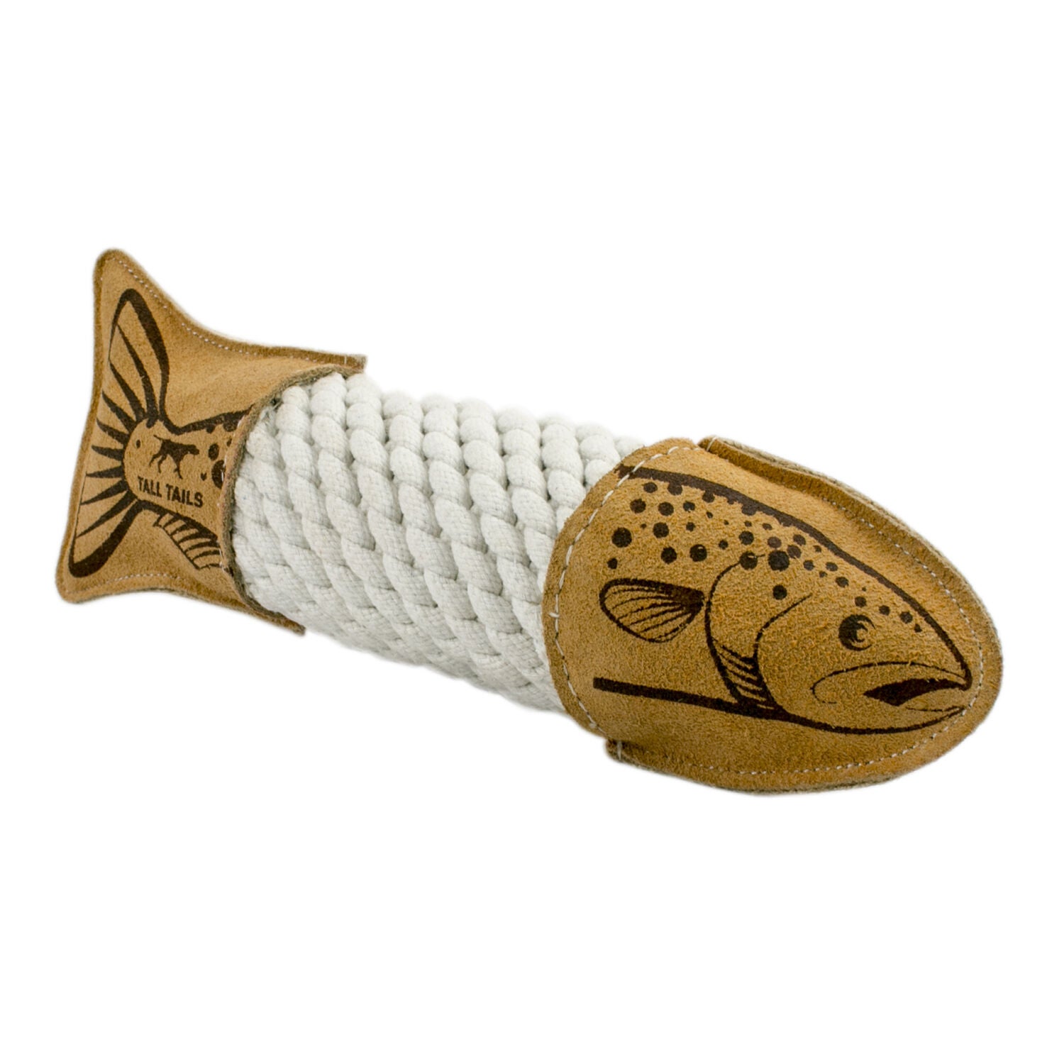 Tall Tails Trout Natural Leather & Rope Dog Tug Toy, 15"