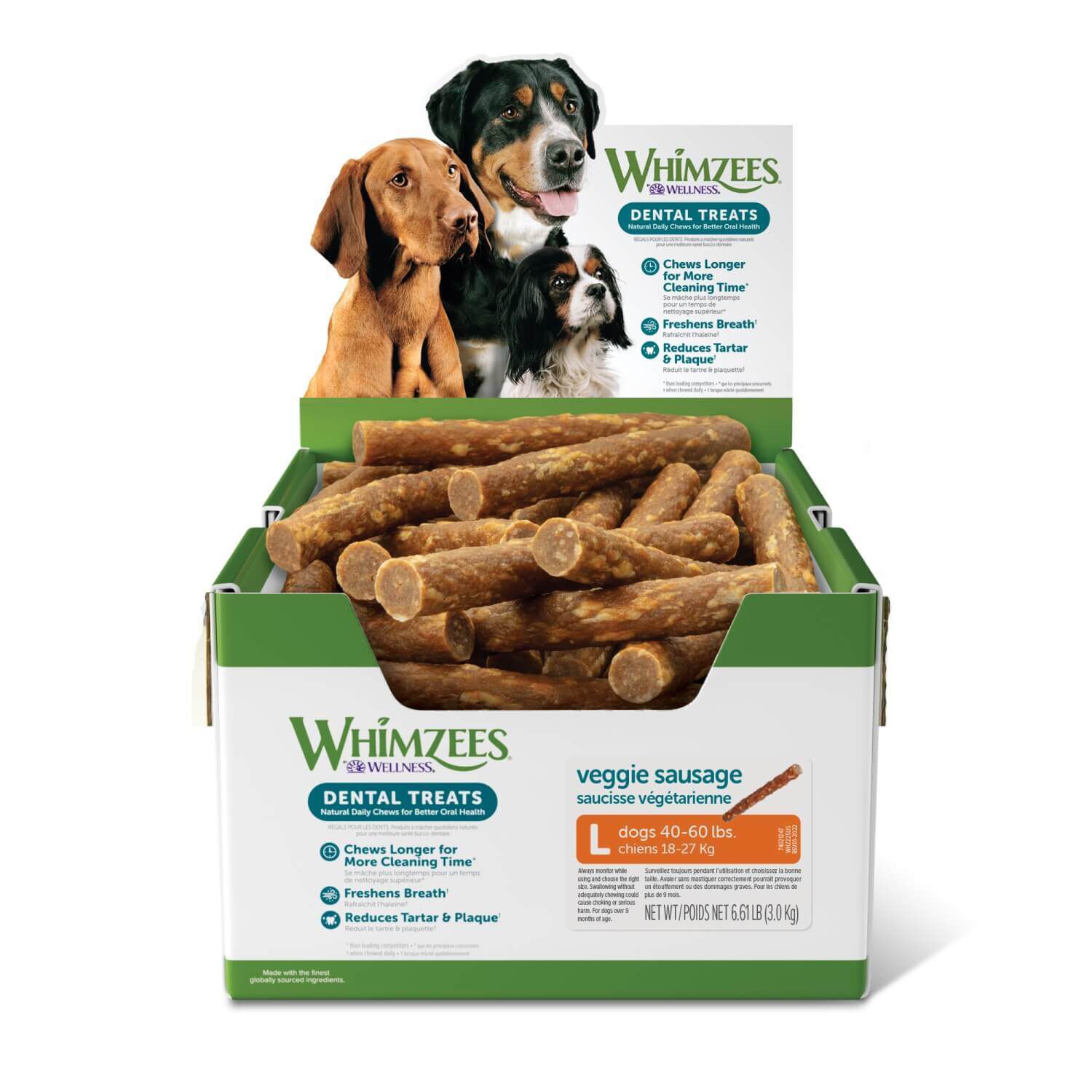 Whimzees Veggie Sausage Natural Grain Free Dental Dog Treats, Large, 1 Count