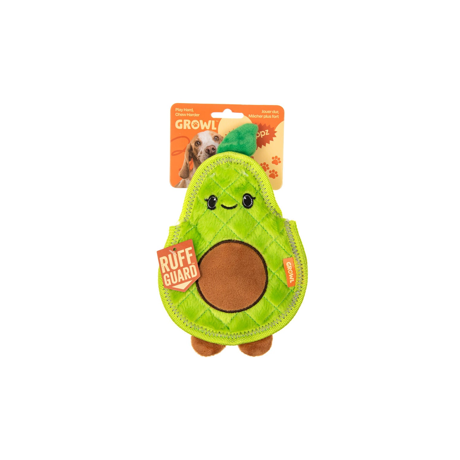 Growl Flip Floppz Fruit & Veggies, Ava The Avocado Squeaky Dog Toy, 8.6"