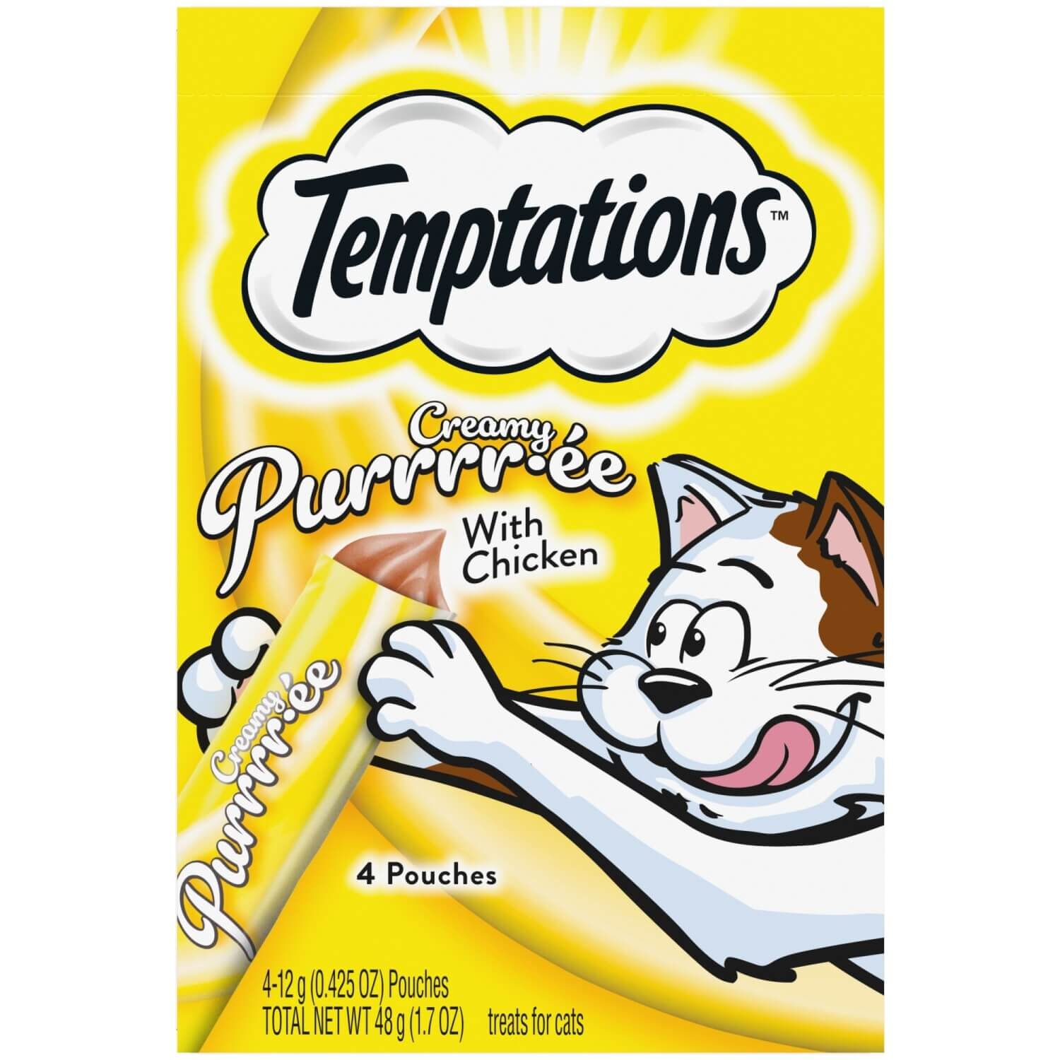 Temptations Creamy Puree With Chicken Lickable, Squeezable Cat Treats, 4-Pack Of 1.7 Oz Pouches