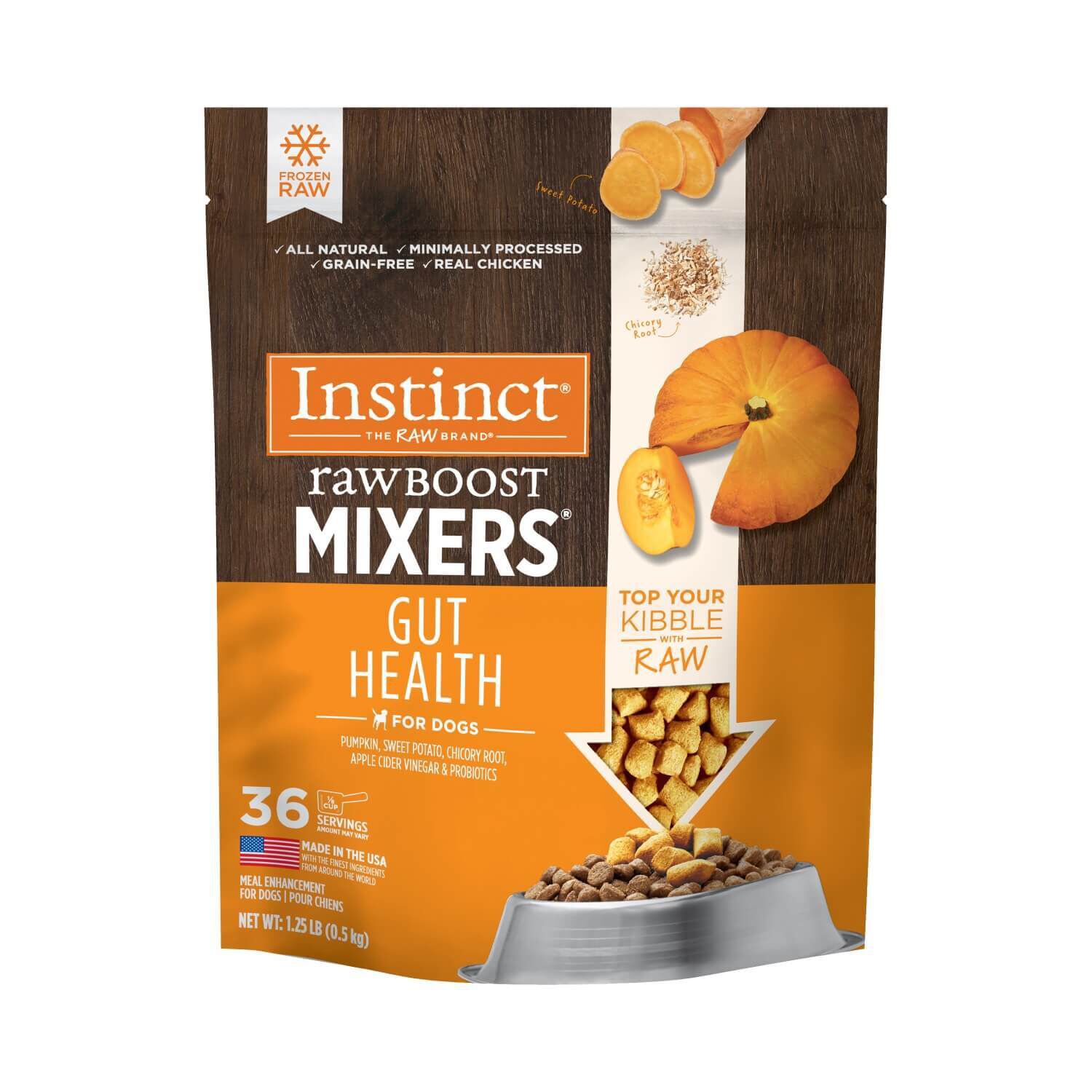 Instinct Frozen Raw Boost Mixers Grain-Free Gut Health Recipe Dog Food Topper