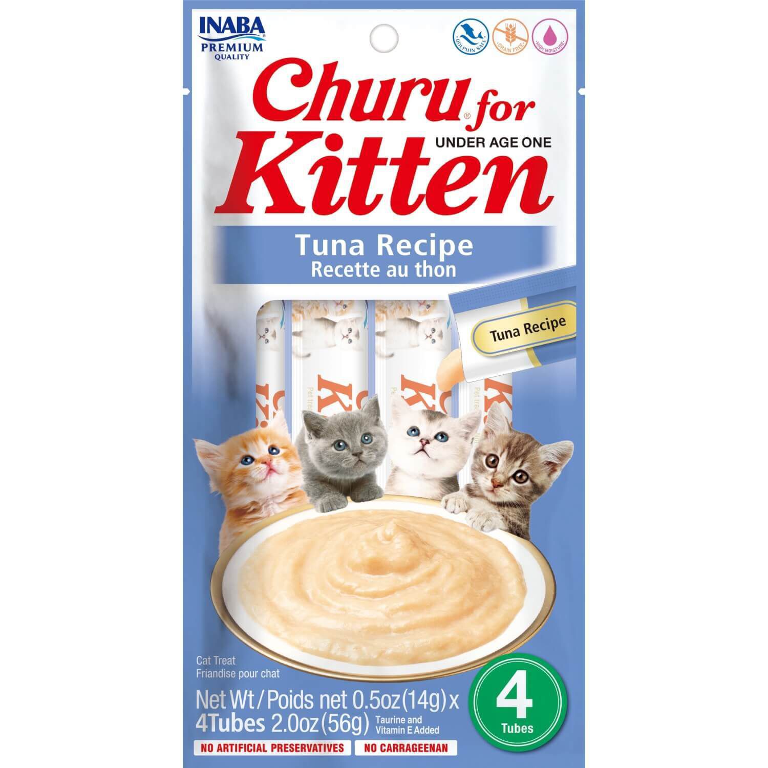 Inaba Churu For Kittens, Grain-Free, Tuna Puree Recipe Lickable Cat Treats, 4 Pack Of .5 Ozs/Tube