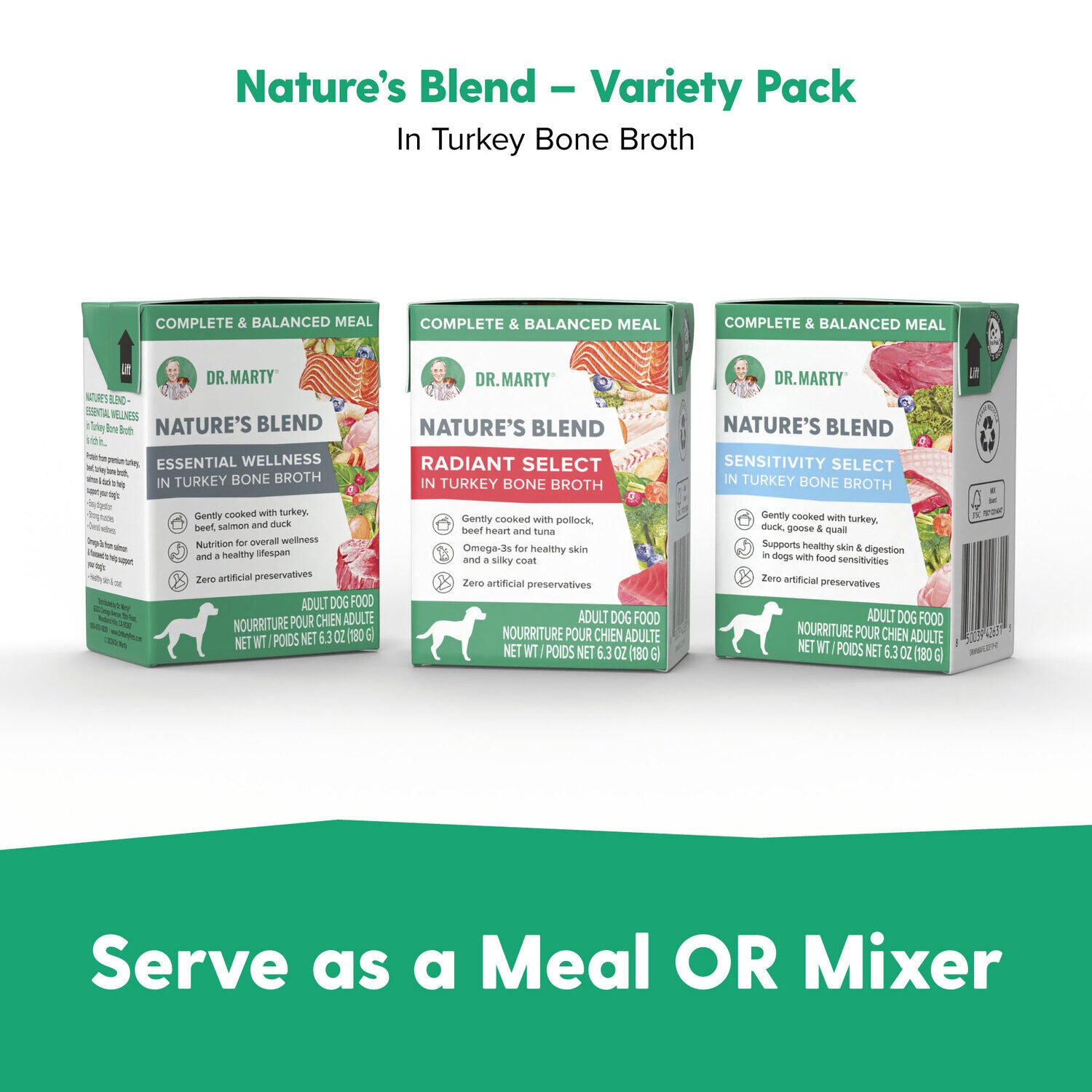 Dr. Marty Nature's Blend Adult Wet Dog Food Variety Pack, 3 Formulas - 12 - 6.3Oz Cans -