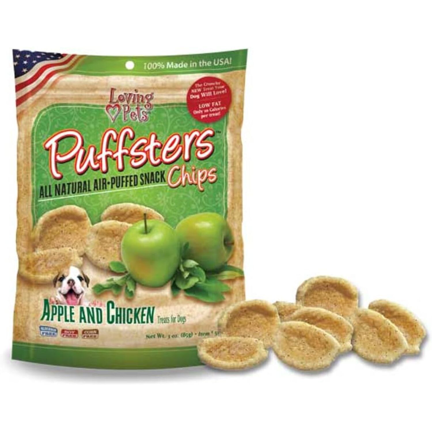 Loving Pets Puffsters Apple & Chicken Low-Fat Dog Treats, 4Oz