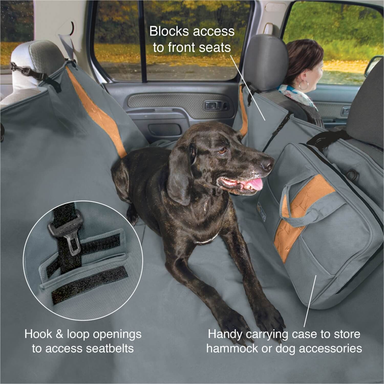 Kurgo Wander Dog Hammock Car Seat Cover For Pets - Charcoal