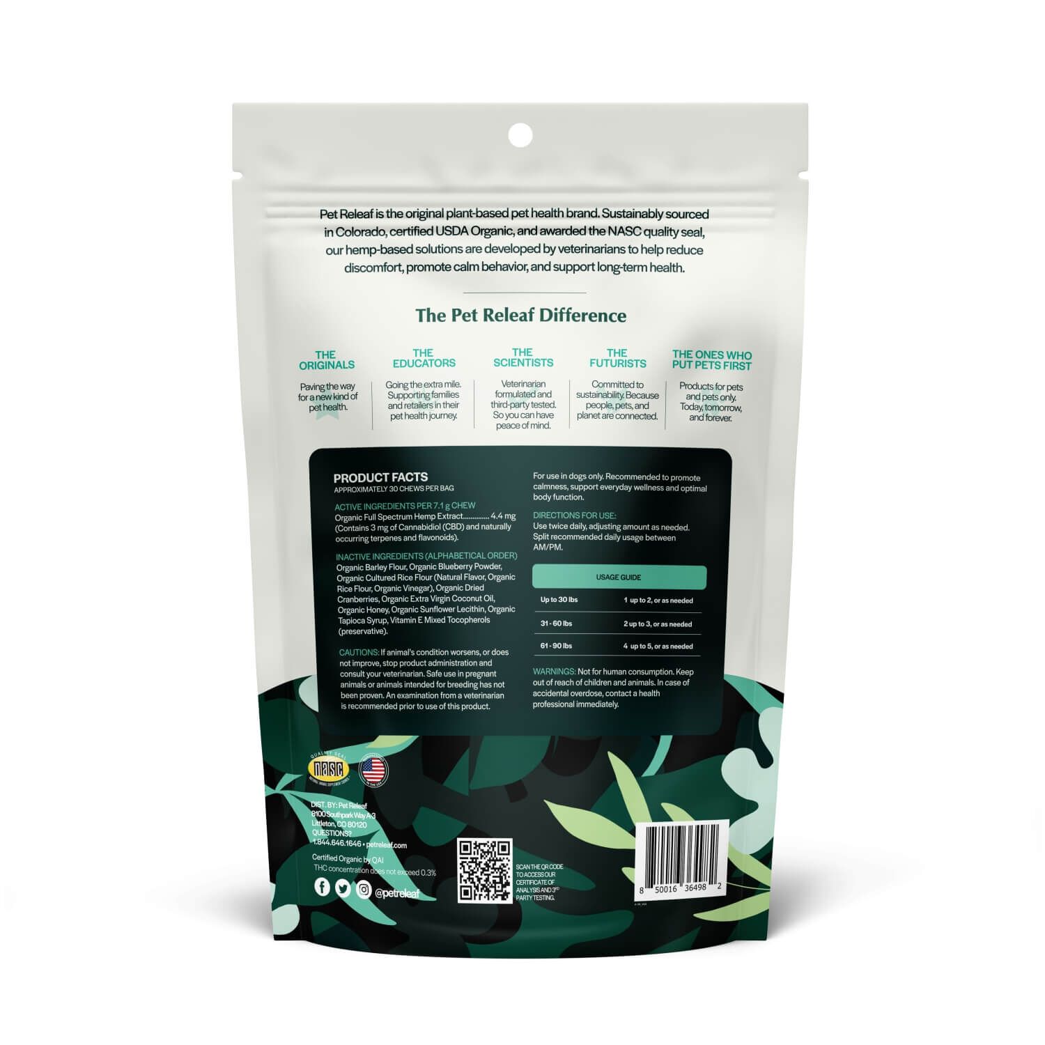 Pet Releaf Daily Releaf Organic Cbd Hemp Edibles Medium - Large Dog Soft Chews For Daily Wellness - Blueberry Cranberry, 7.5 Oz