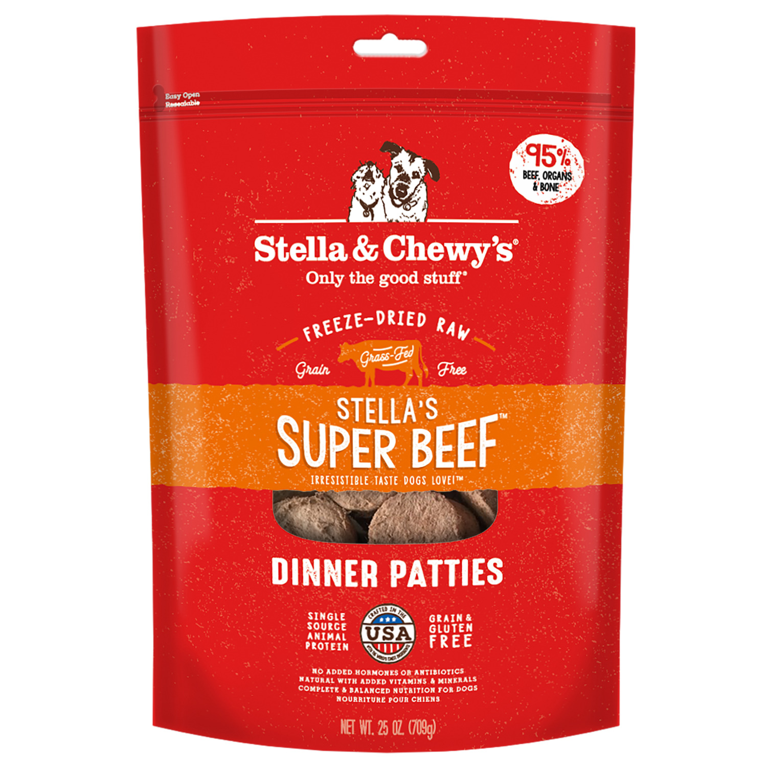 Stella & Chewy's Freeze-Dried Raw Dinner Patties, Stella's Super Beef Patties Dog Food, 25Oz