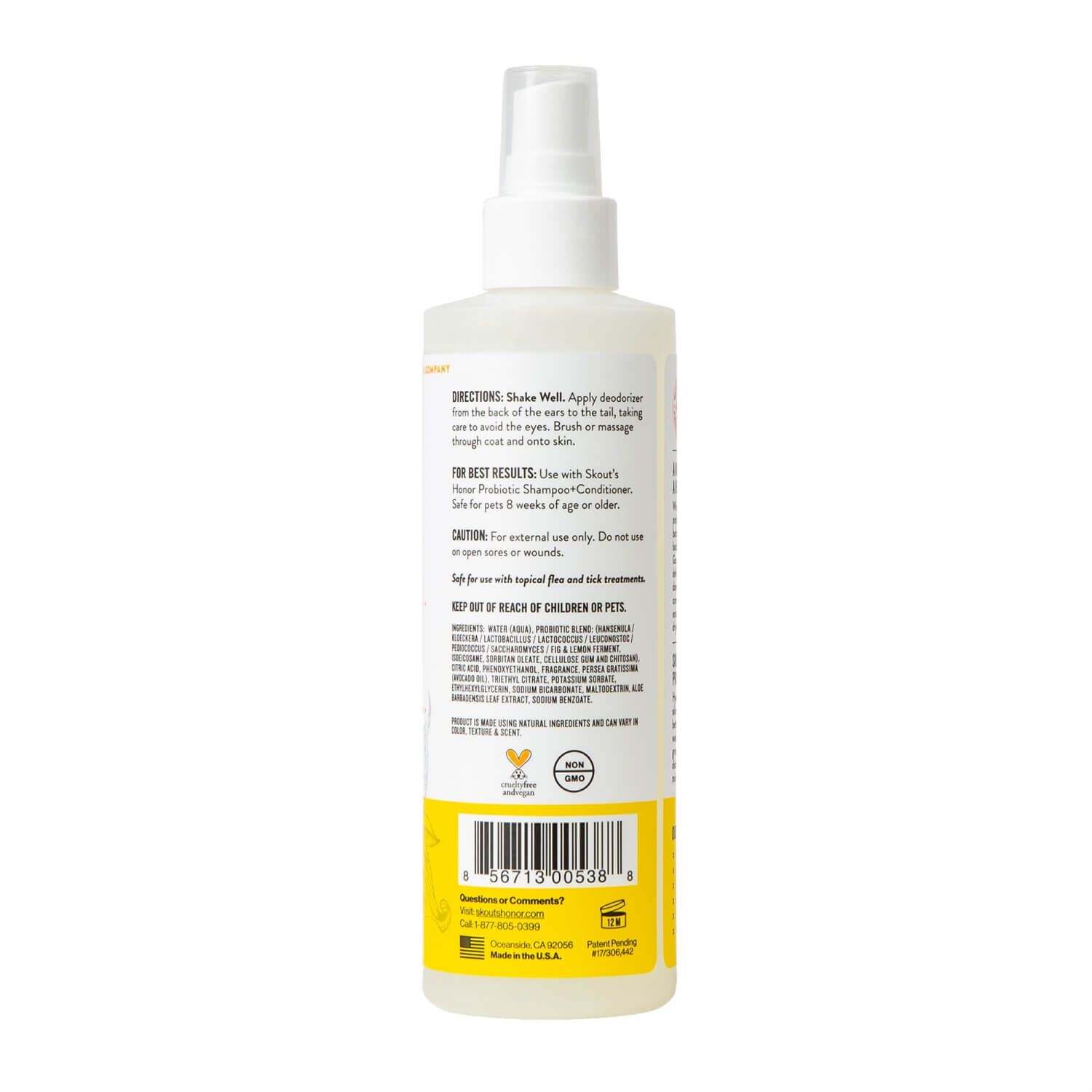 Skout's Honor Probiotic Honeysuckle Daily Use Dog & Cat Deodorizer, 8-Fl Oz Bottle