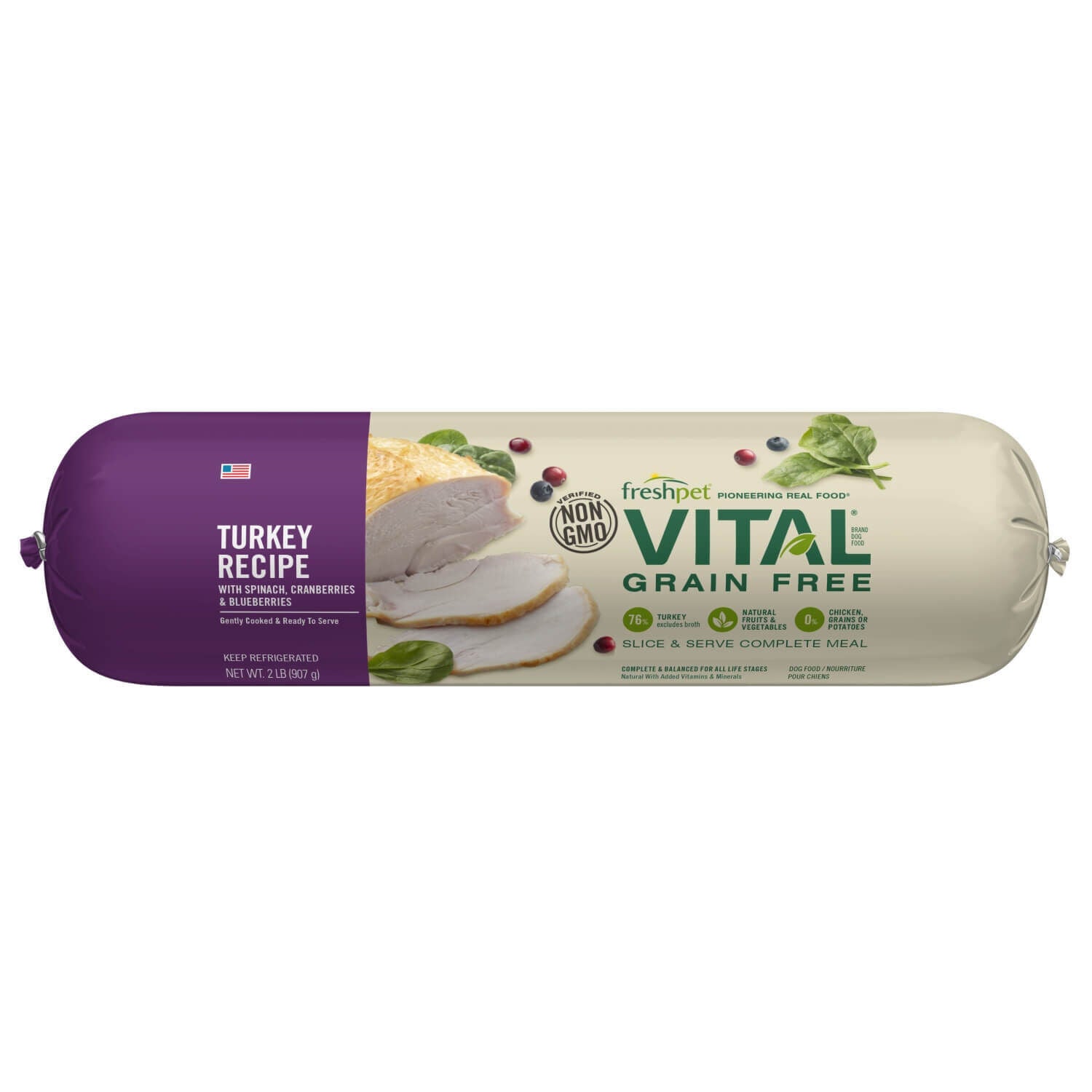 Freshpet Vital Grain Free Fresh Dog Food, Turkey Roll Recipe