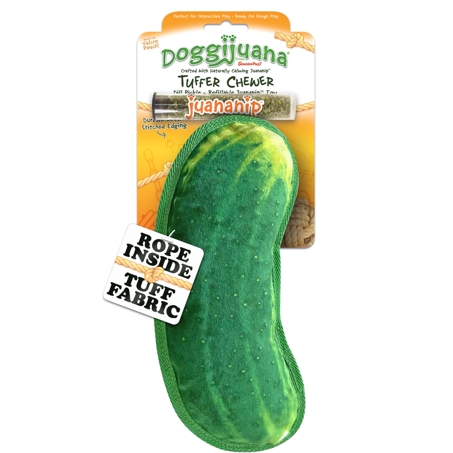 Doggijuana Tuffer Chewer Dill Pickle With Juananip Refillable Dog Toy