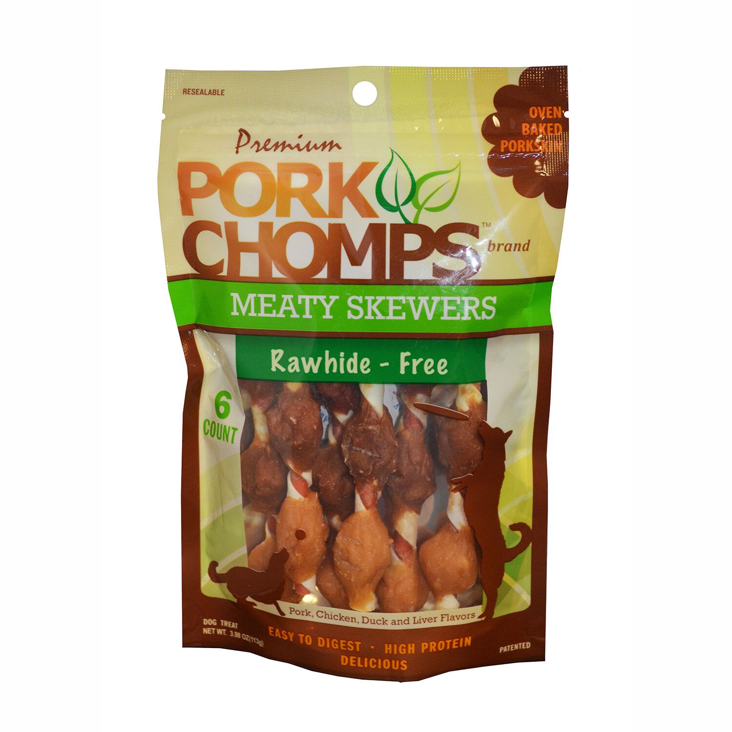 Pork Chomps Meaty Skewers Rawhide Alternative Dog Treats, 6-Count