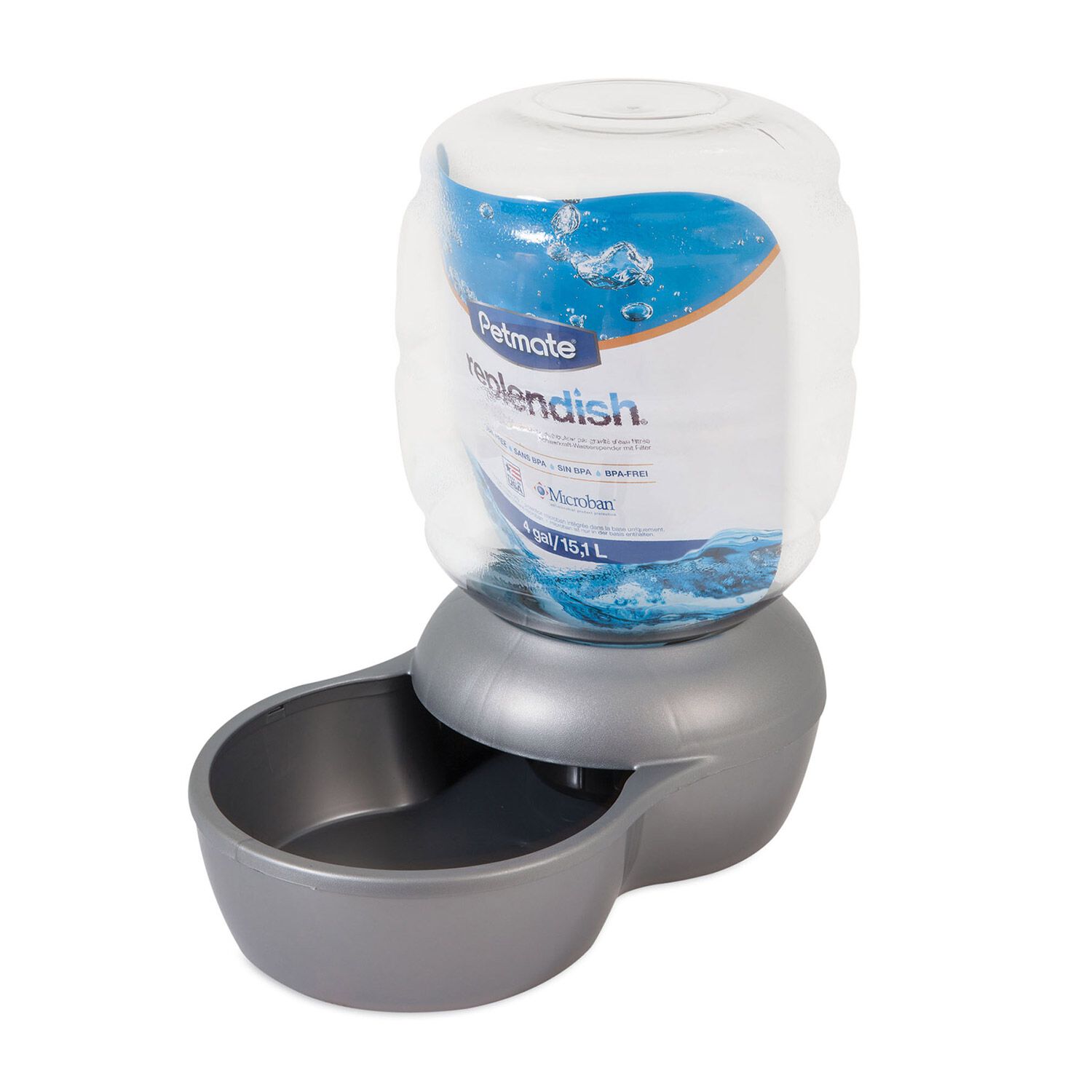 Petmate Replendish Dog & Cat Waterer With Microban, Large, Pearl Silver Grey