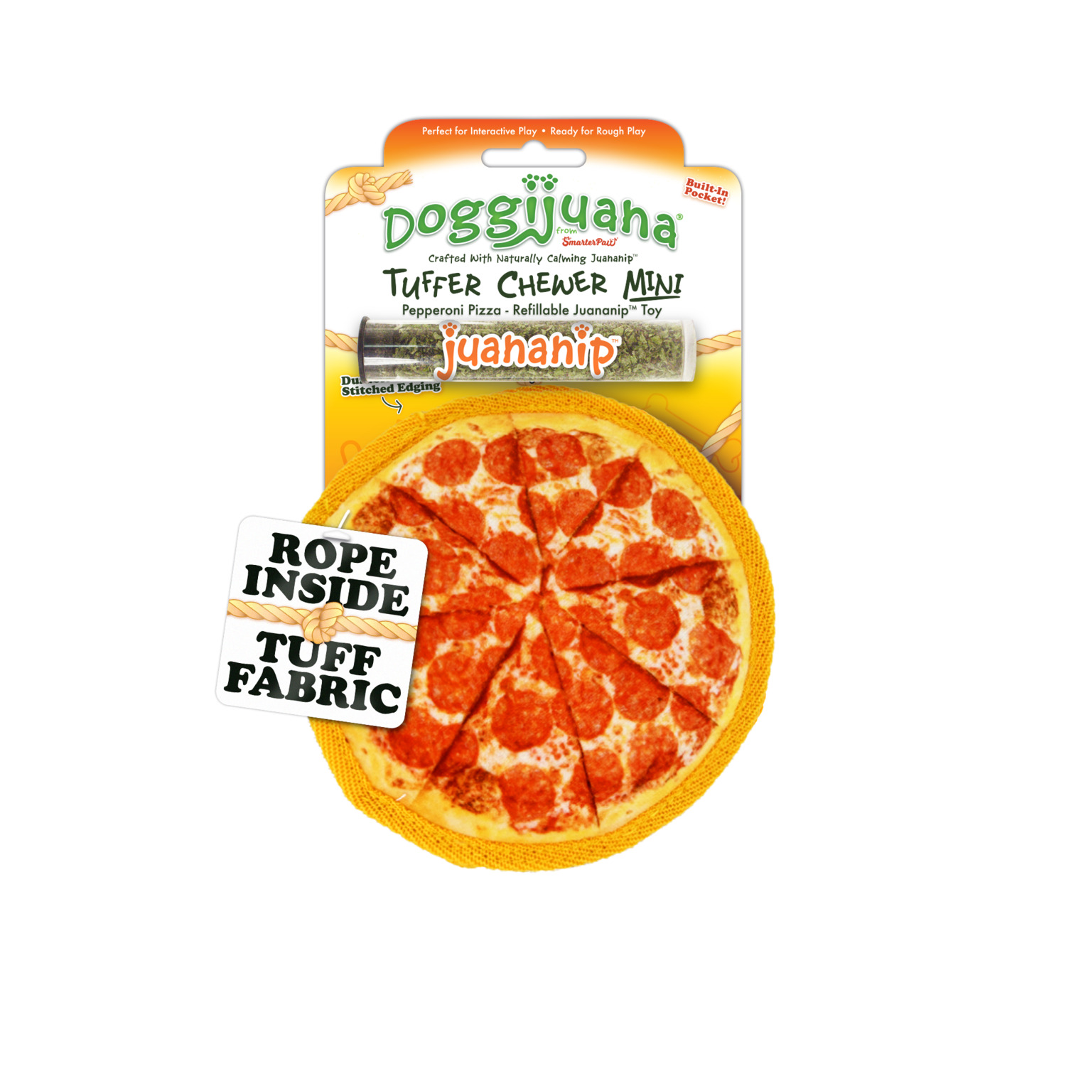 Doggijuana Tuffer Chewer Mini Whole Pepperoni Pizza Catnip Filled Durable Dog Toy