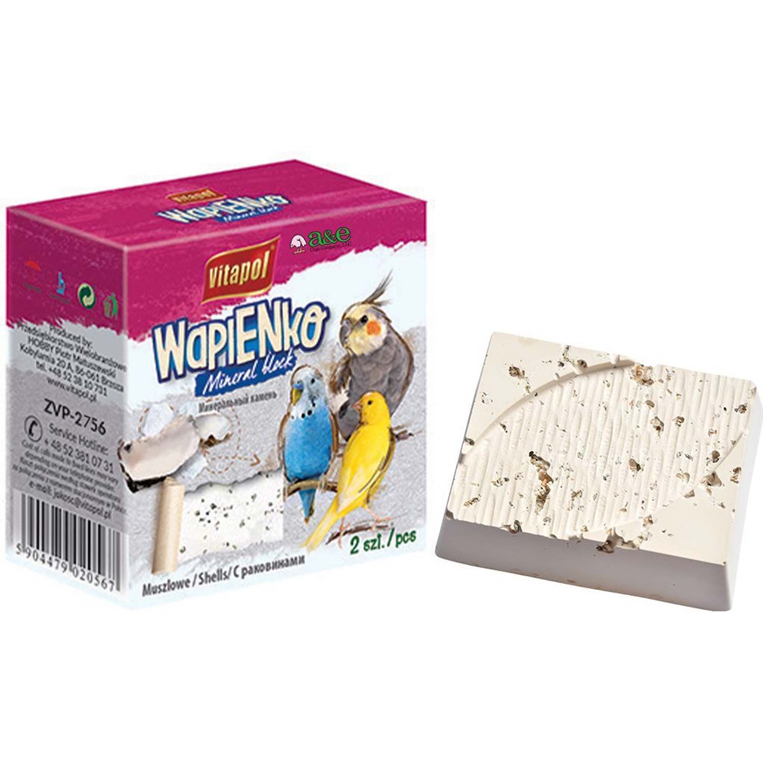 A&E Cage Vitapol Infused Mineral Block With Sea Shells For Birds