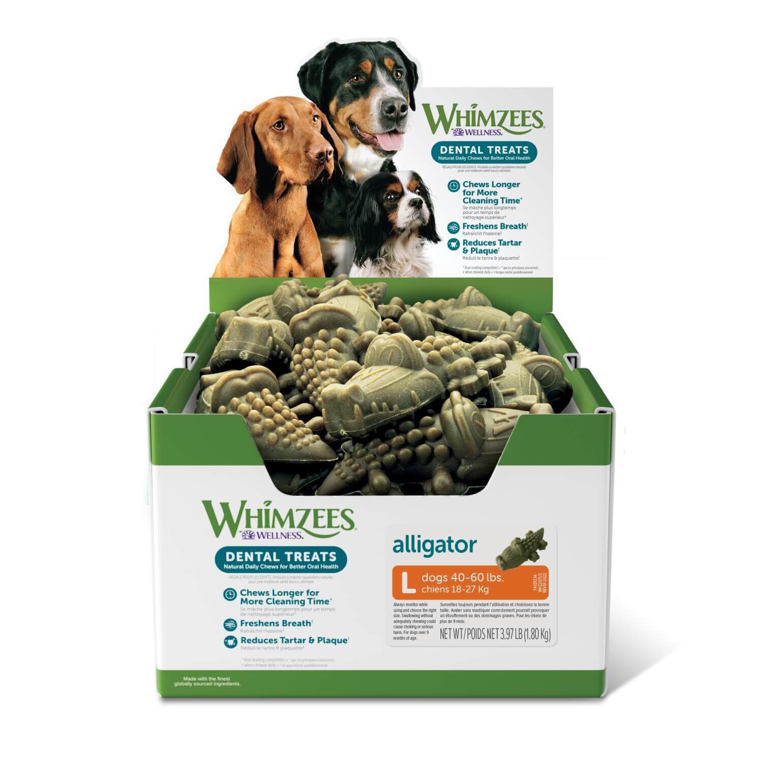 Whimzees Alligator Natural Grain Free Dental Dog Treats, Large, 1 Count