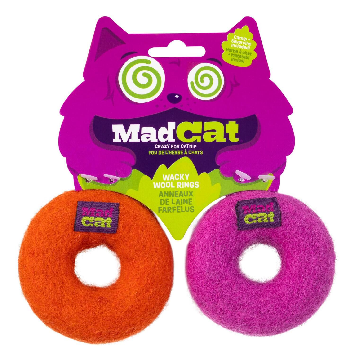 Mad Cat Wacky Wool Rings Catnip Cat Toys, 2 Pack