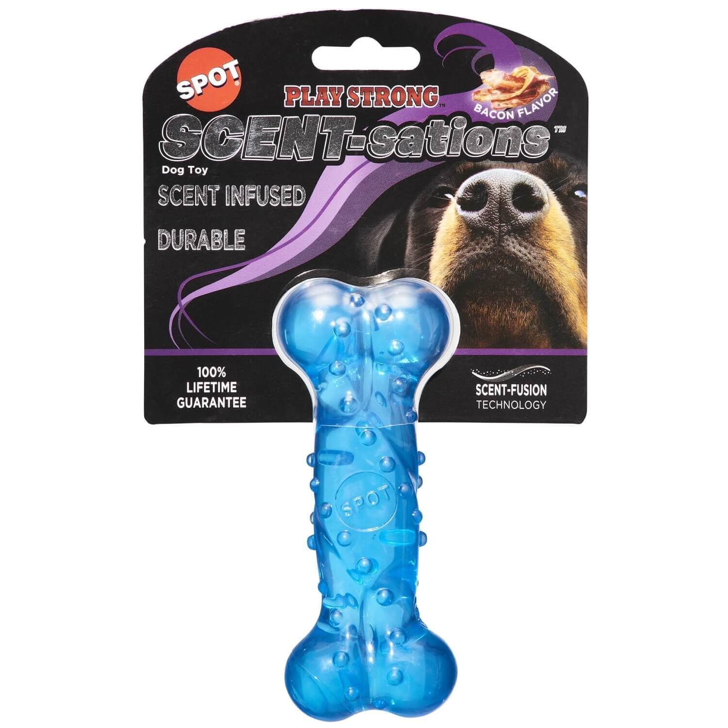 Spot Play Strong Scent-Sation Bacon Flavored Dog Bone Toy, 6"