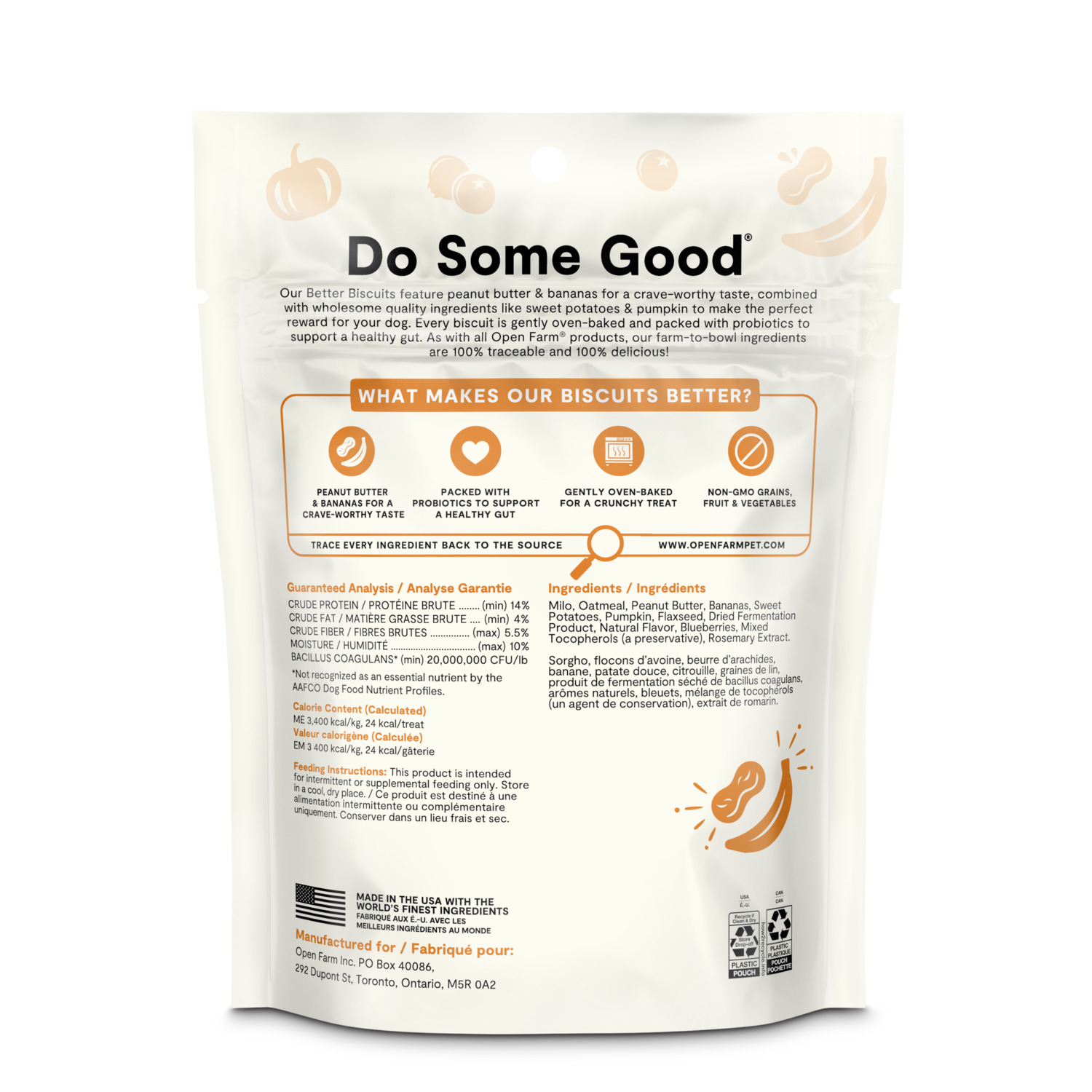 Open Farm Better Biscuits Peanut Butter & Banana Crunchy Dog Treats, 8Oz