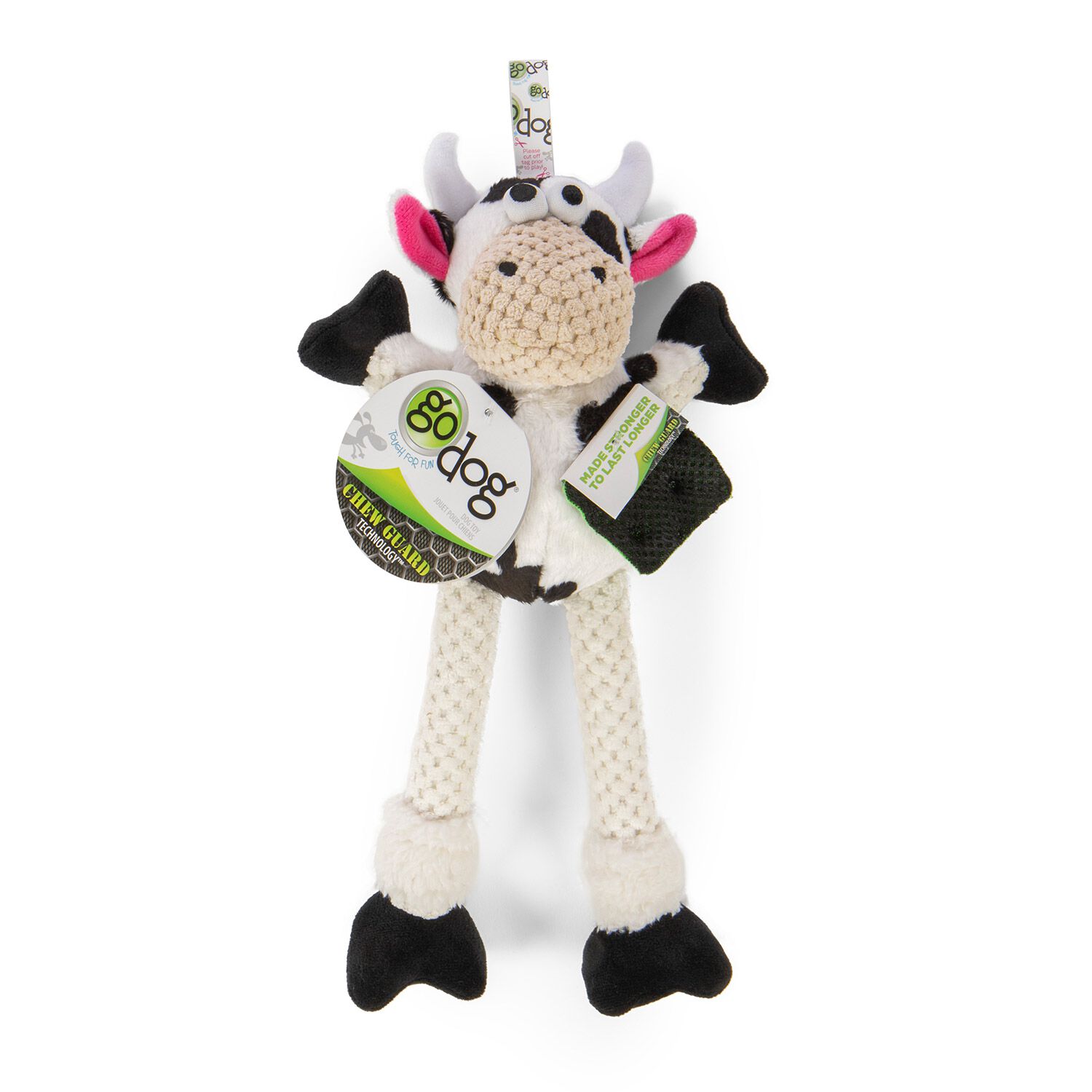 Godog Checkers Skinny Cow With Chew Guard Technology Plush Squeaky Dog Toy