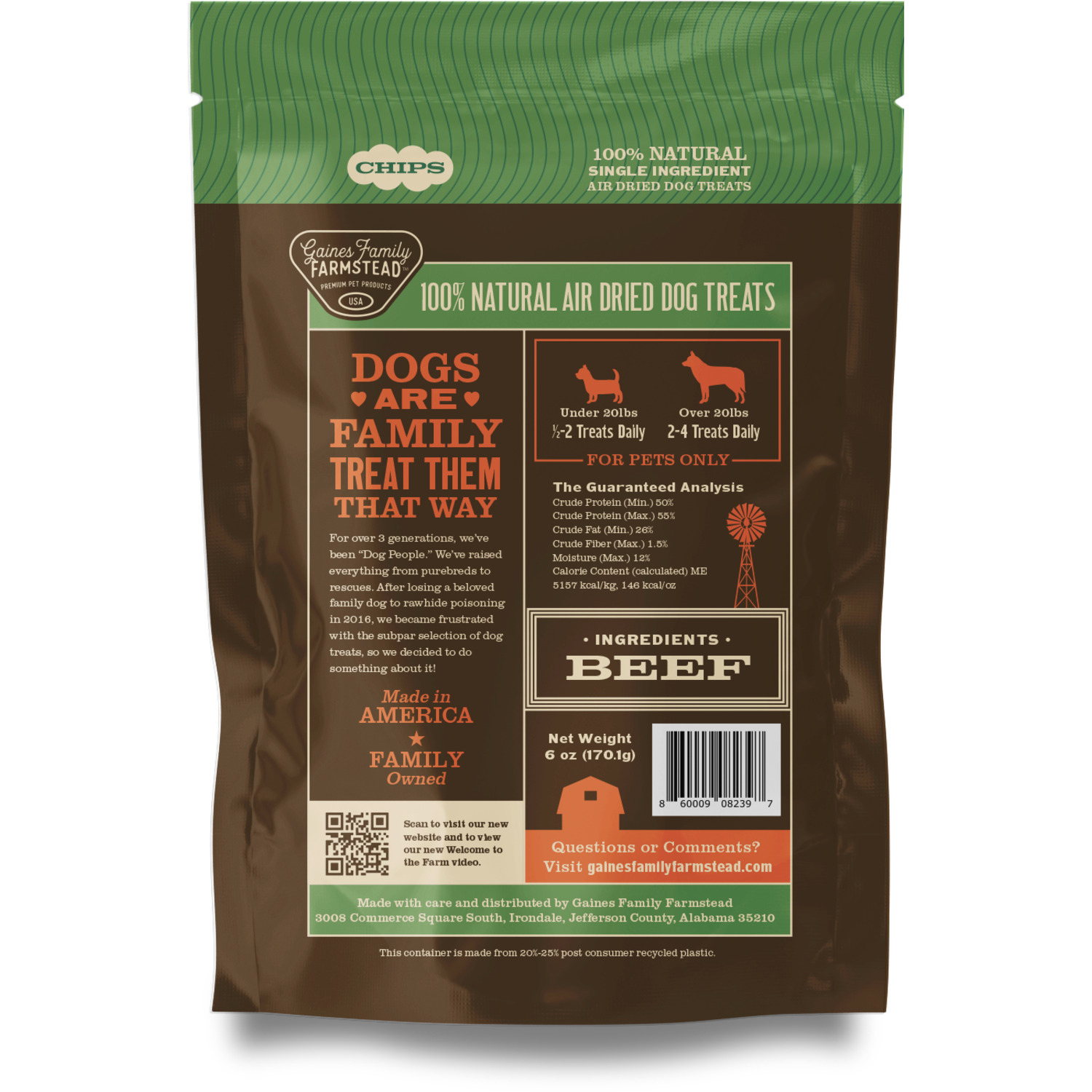 Gaines Family Farmstead Air-Dried Beef Chips Dog Treats, 6Oz