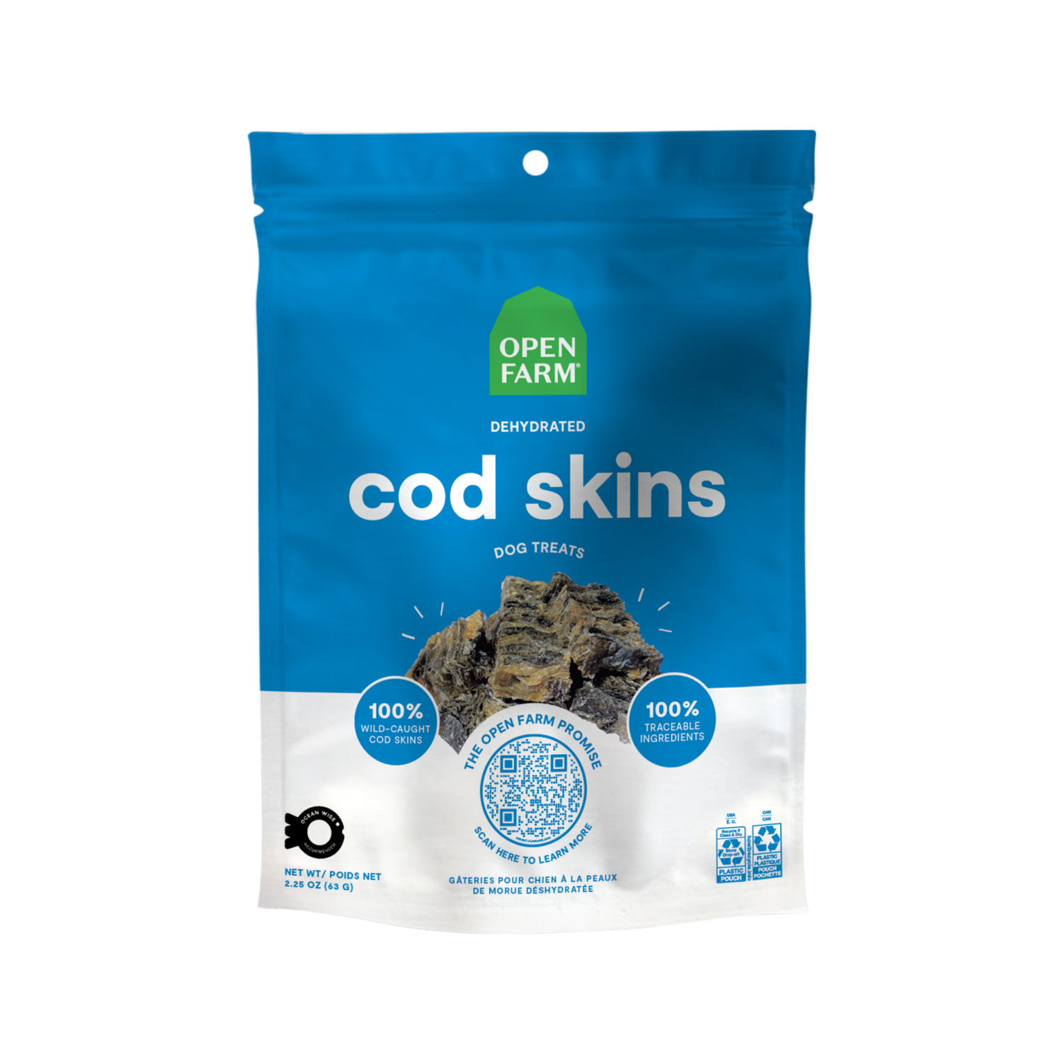 Open Farm Dehydrated Cod Skins Crunchy Dog Treats, 2.5Oz