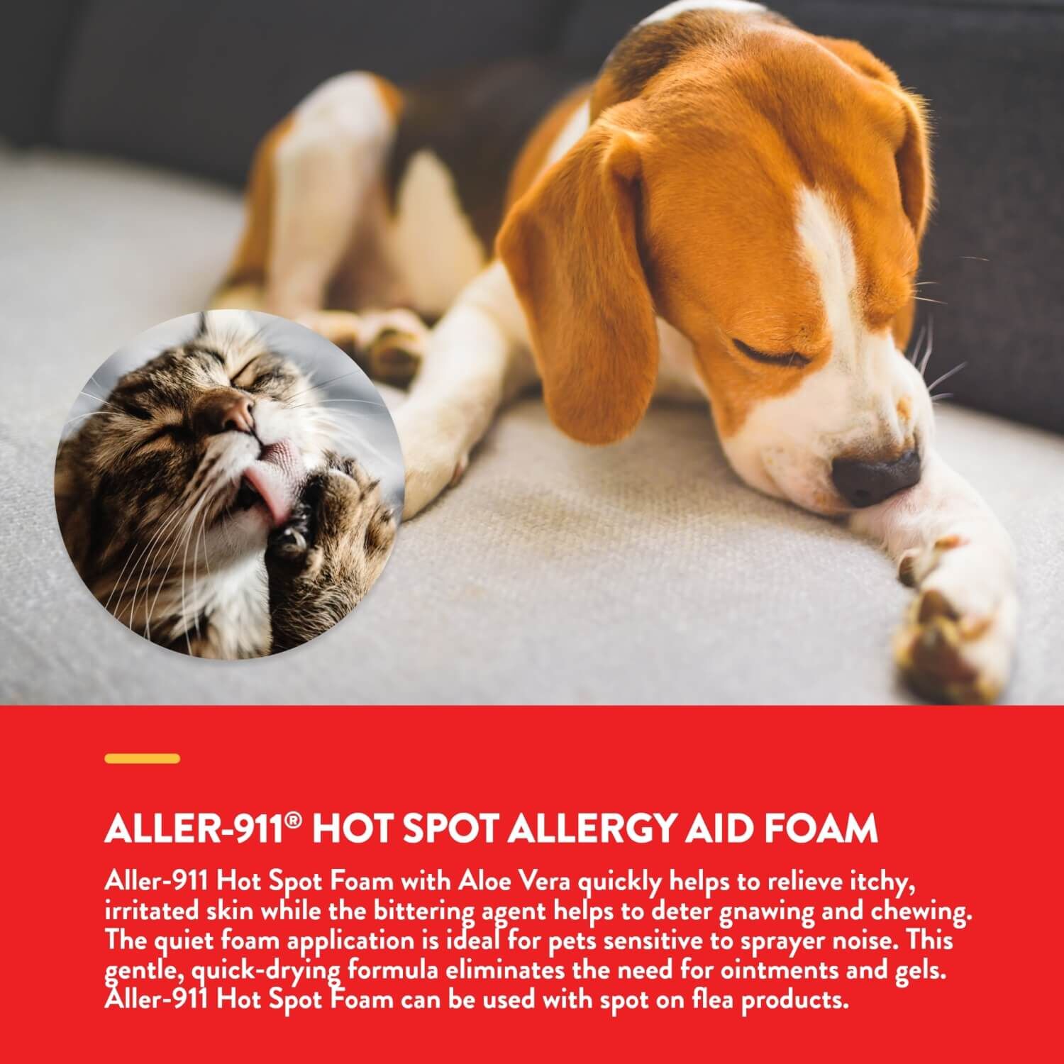 Naturvet Aller-911 Hot Spot Foam For Dogs & Cats, Allergy Aid Plus Aloe Vera