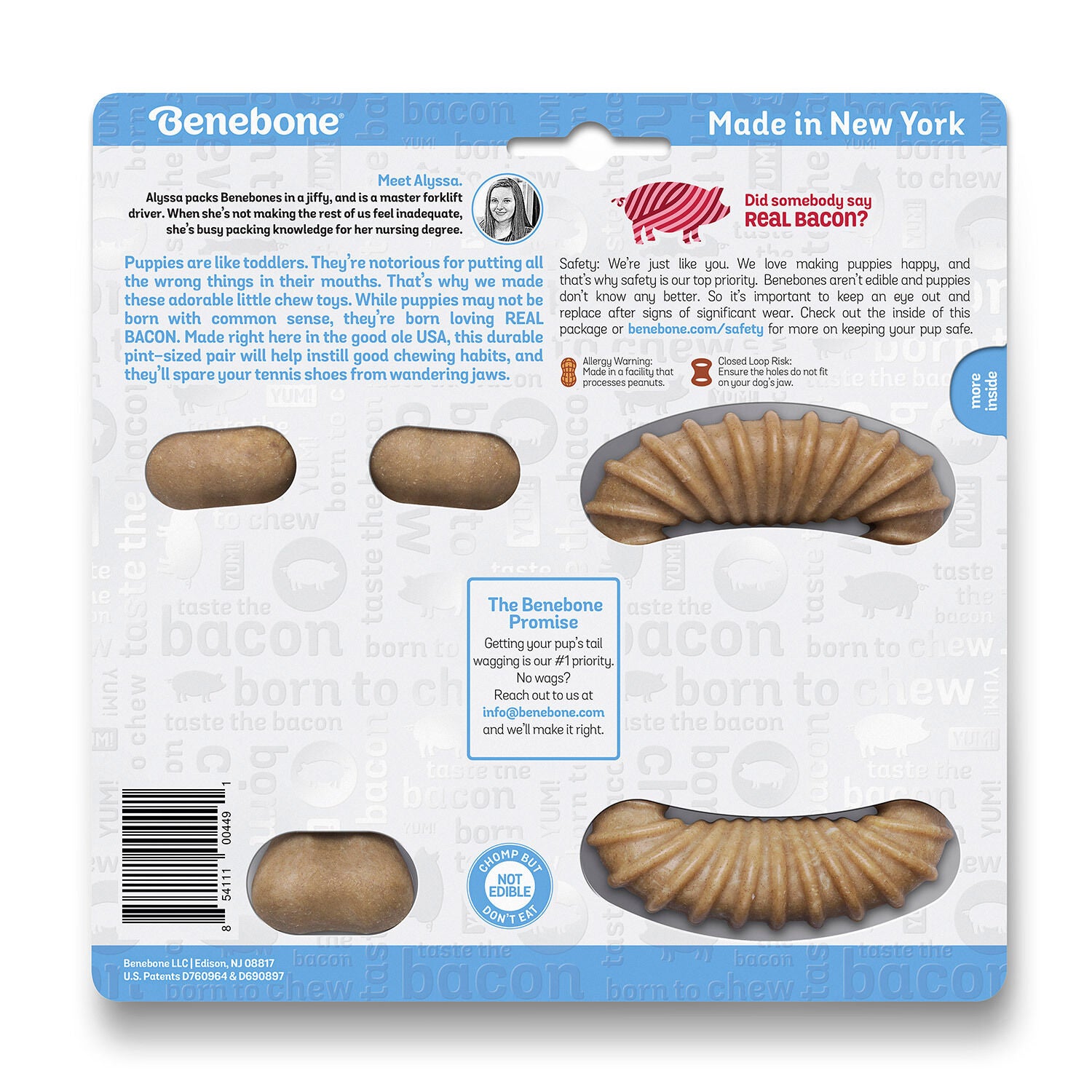 Benebone Puppy Pack Dental Chew & Wishbone Dog Chew Toys, Bacon Extra Small, 2-Pk