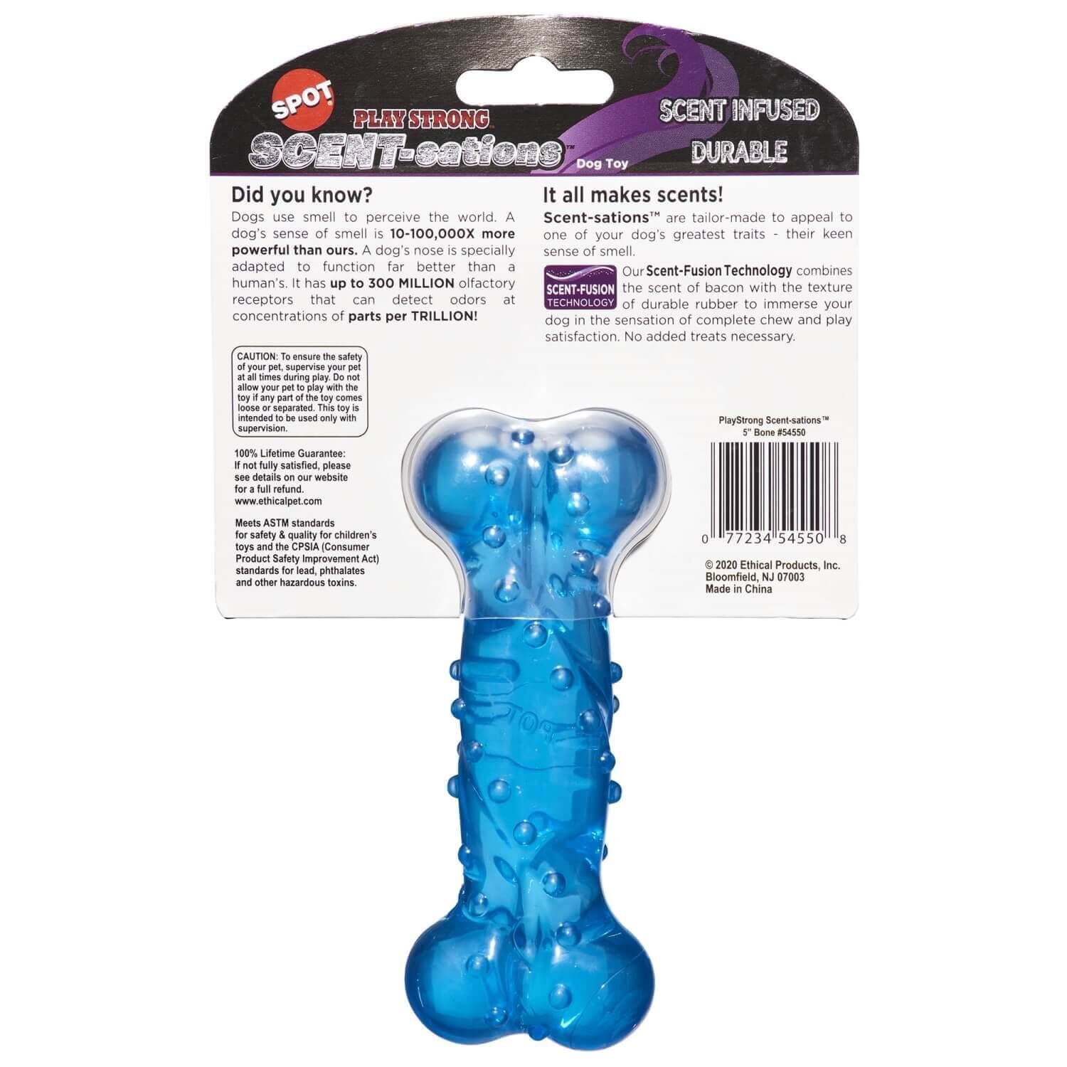 Spot Play Strong Scent-Sation Bacon Flavored Dog Bone Toy, 6"