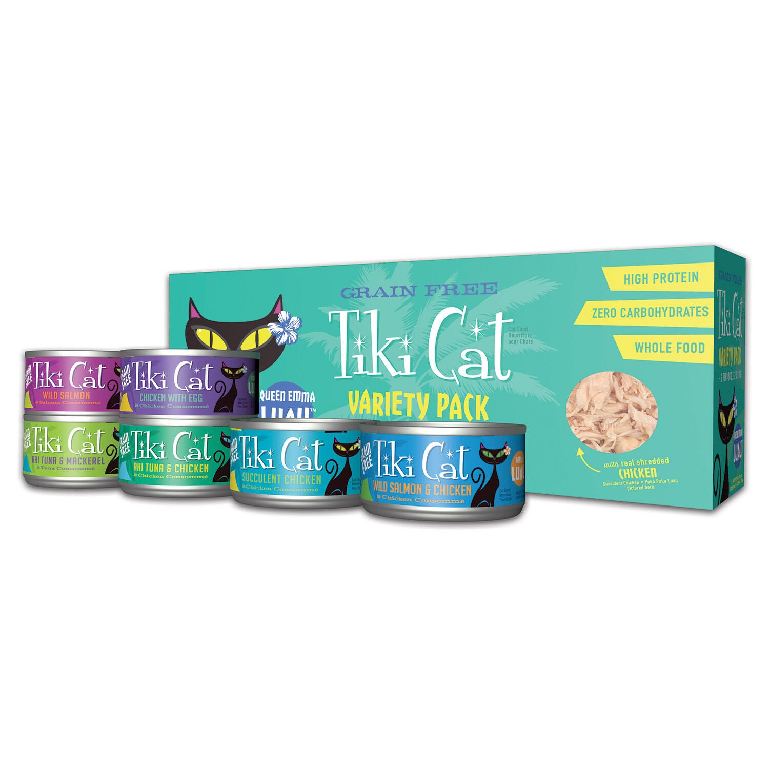 Tiki Cat Queen Emma Luau Grain Free Wet Cat Food Variety Pack,  12 2.8Oz Cans