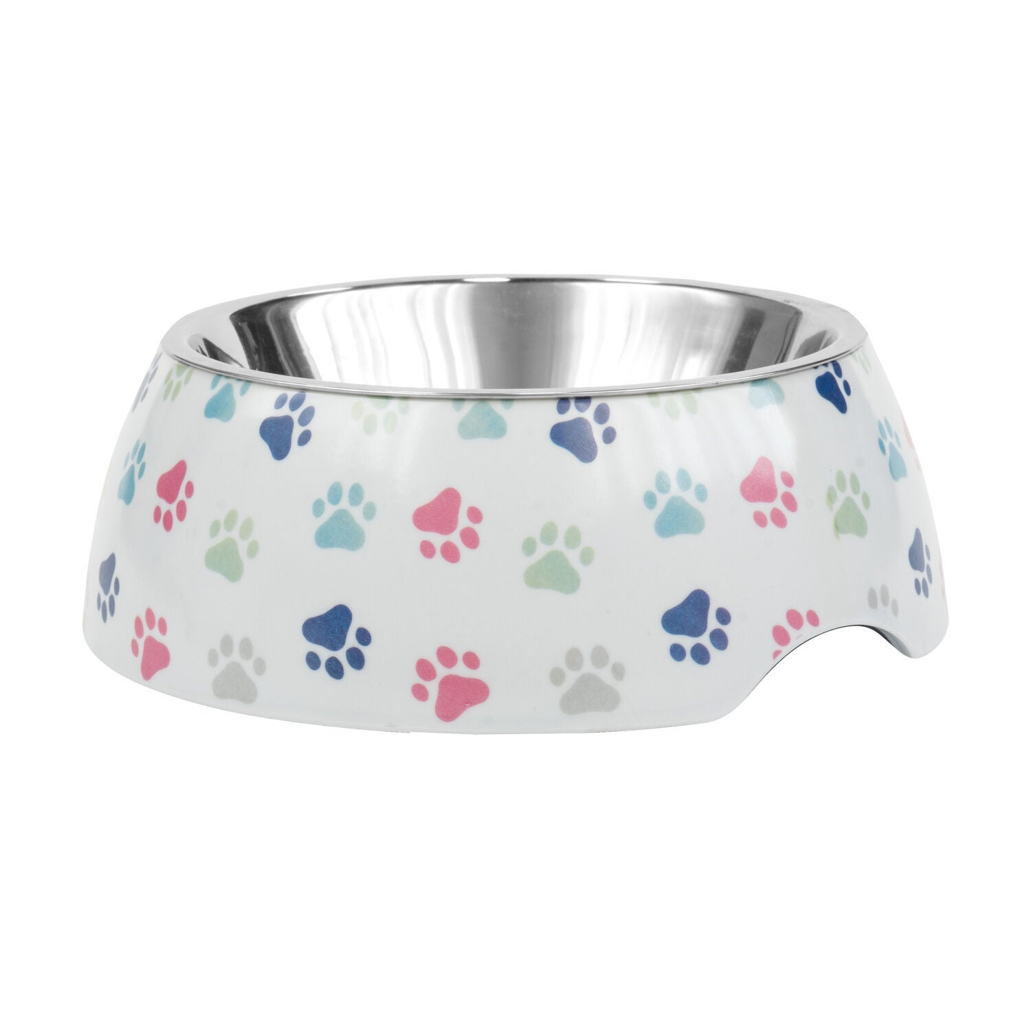Simply Dog White Paw Print Stainless Steel & Melamine Dog Bowl, 6"