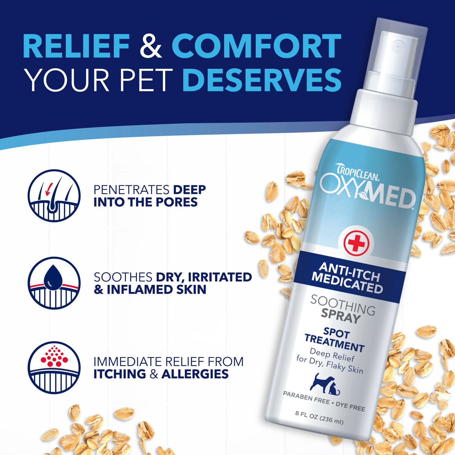 Tropiclean Oxymed Medicated Anti-Itch Soothing Spray For Dogs & Cats