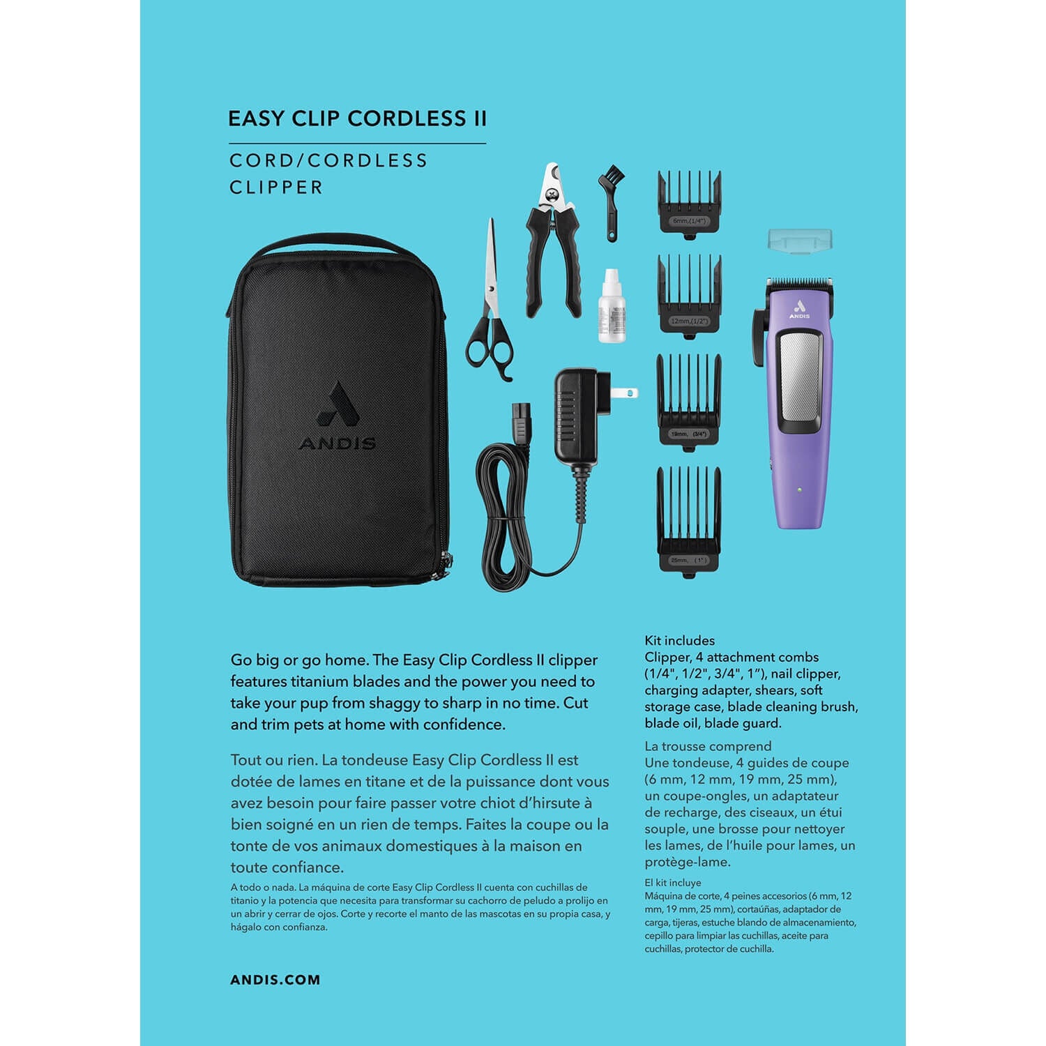 Andis Easy Clip Cordless Ii Dog Clippers - Purple