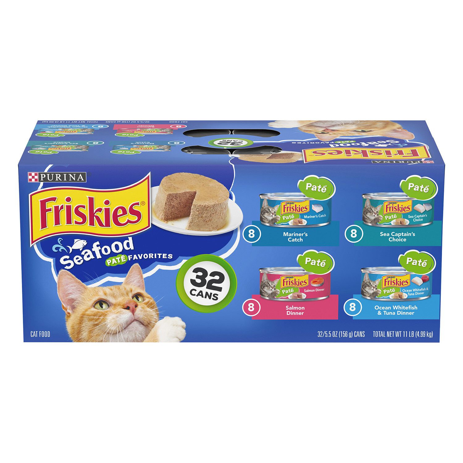 Friskies Seafood Pate Favorites Variety Pack Wet Cat Food, 32/5.5Oz Cans