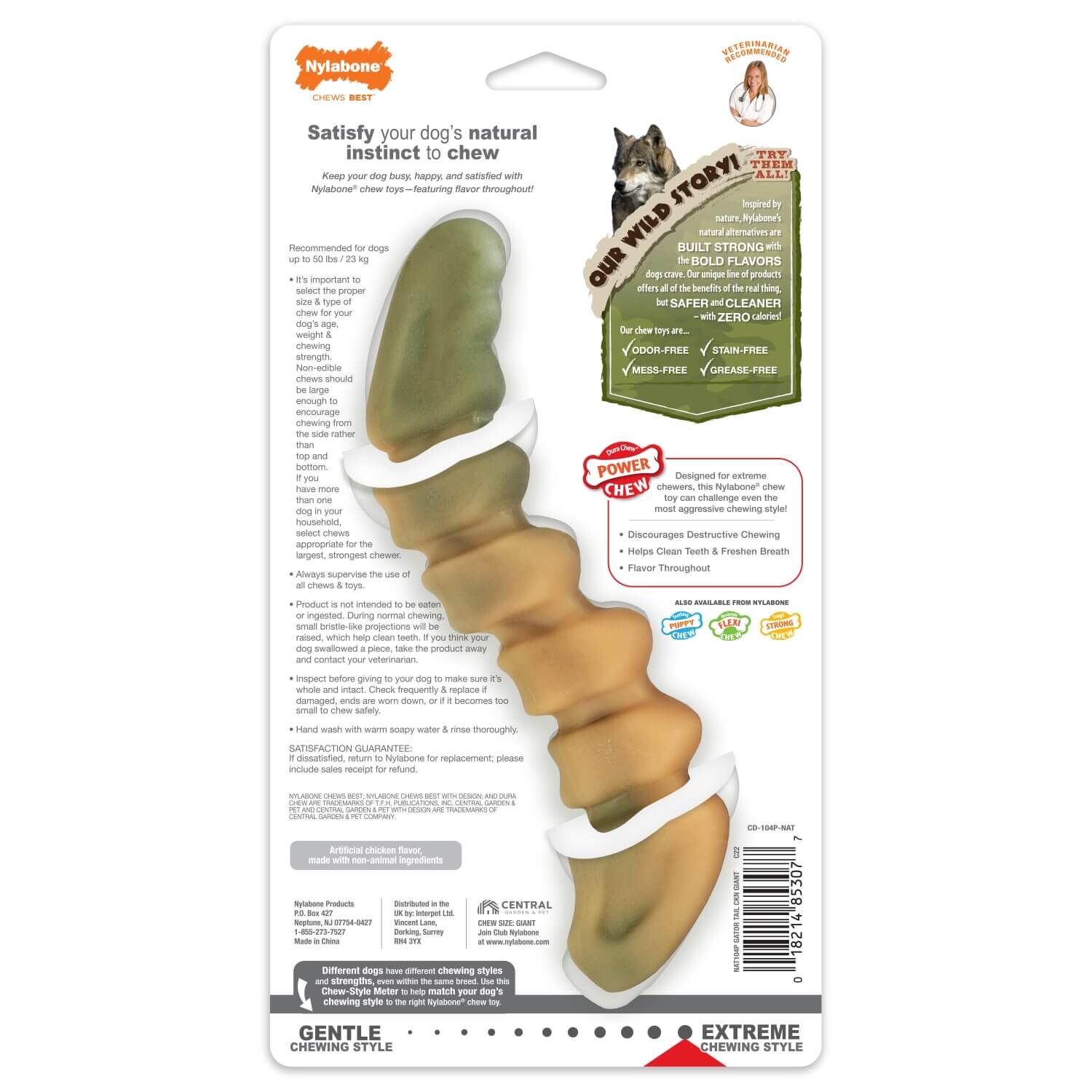 Nylabone Power Chew Gator Tail Alternative Dog Chew Toy - Chicken Flavor