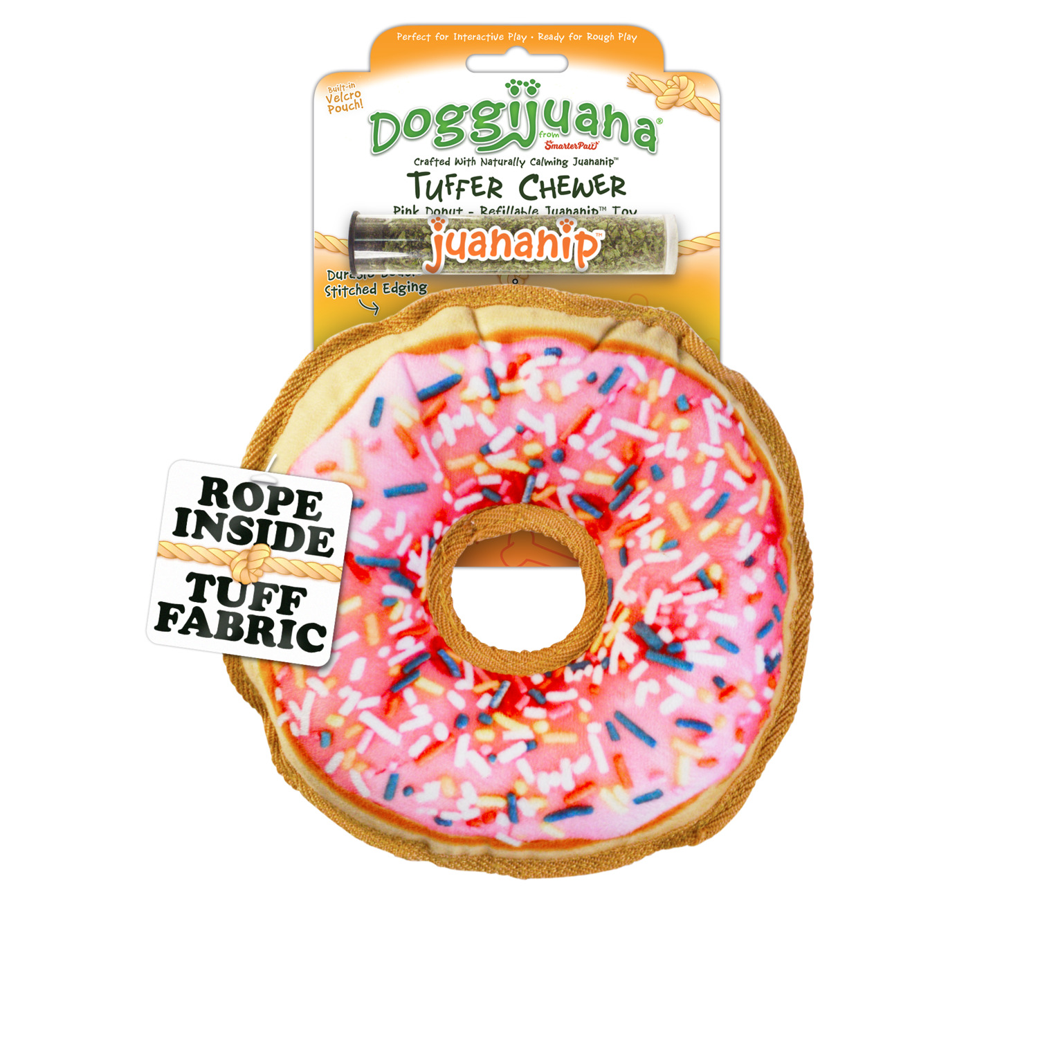Doggijuana Tuffer Chewer Pink Donut Durable Refillable Dog Toy With Juananip