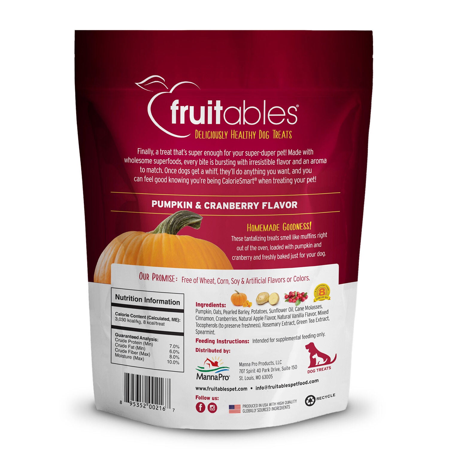 Fruitables Baked Pumpkin & Cranberry Flavor Crunchy Dog Treats