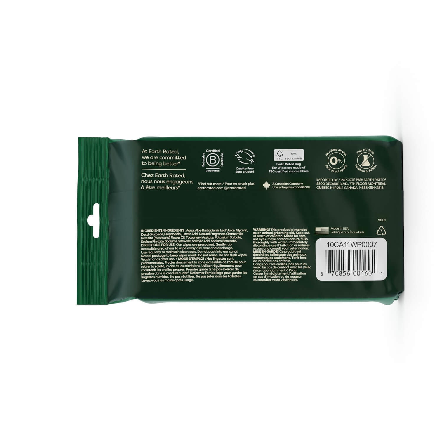 Earth Rated Hypoallergenic Dog Ear Wipes, Oatmeal Scent